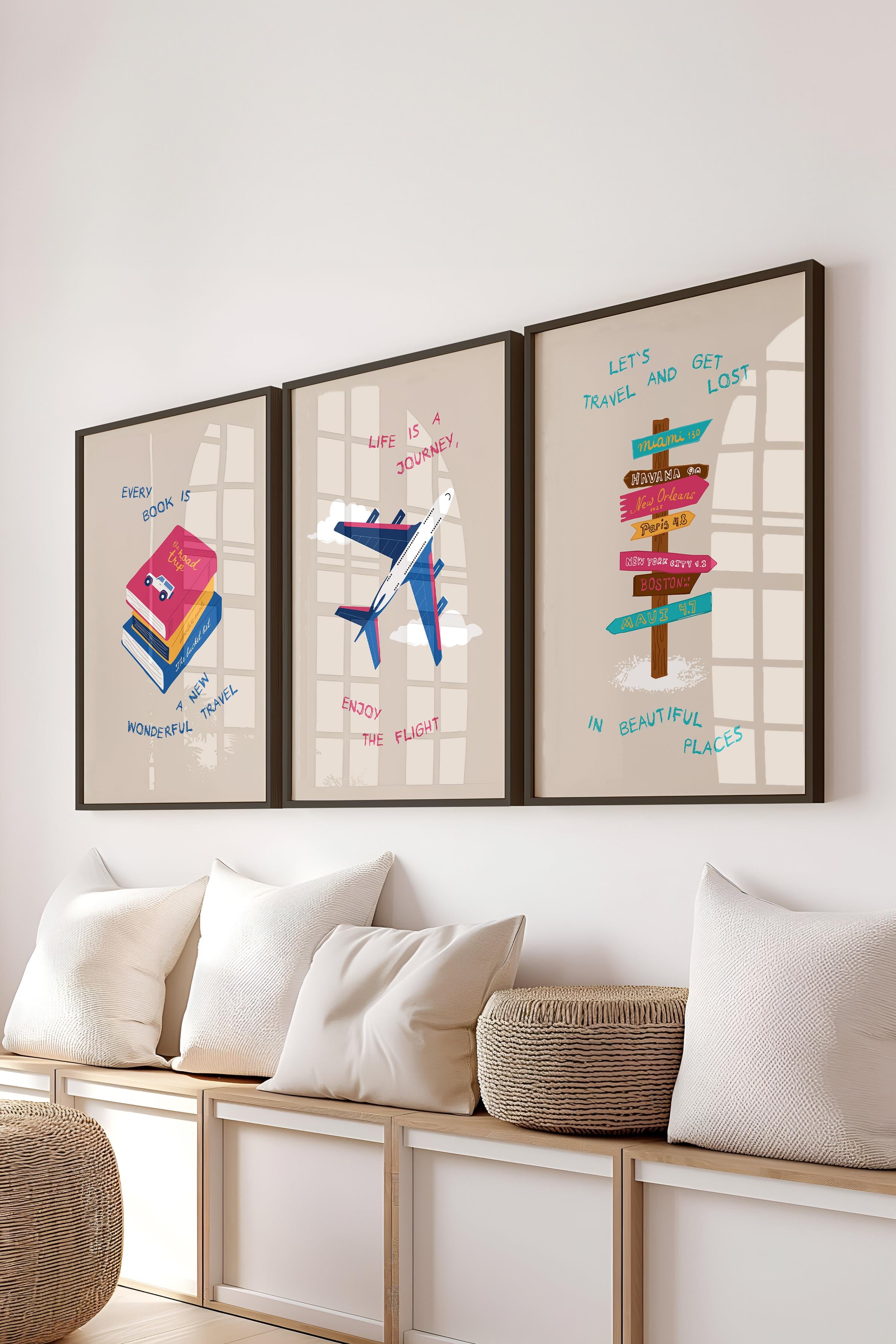 Çerçeveli Tablo Seti, 3 Adet Siyah Çerçeve ve Minimalist Çizim Temalı Poster Seti, No:300534