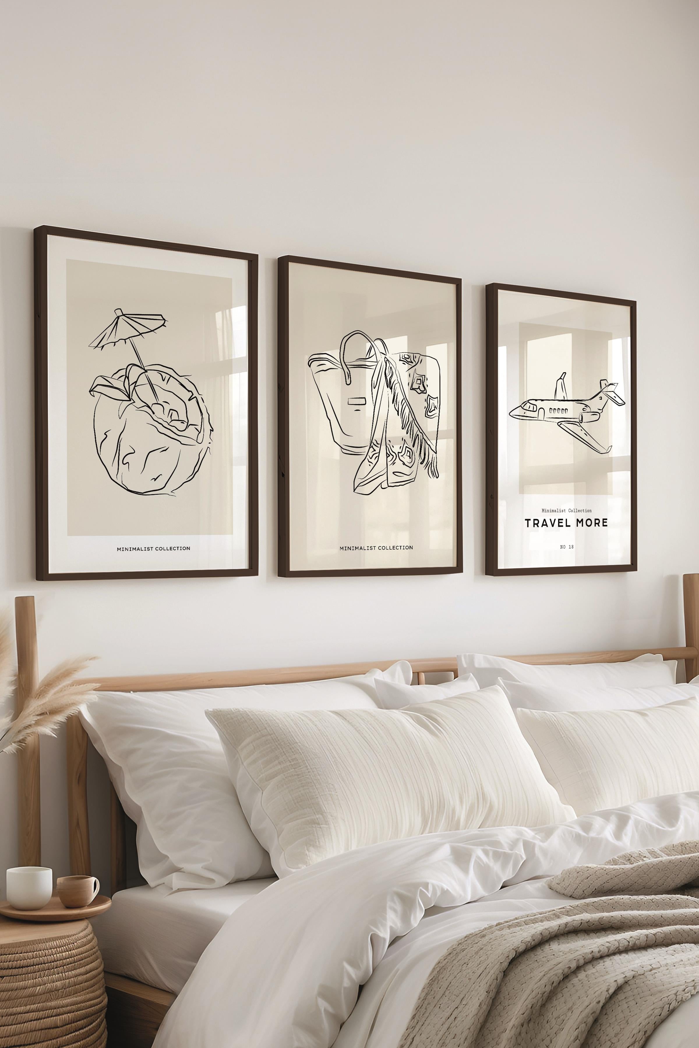 Çerçeveli Tablo Seti, 3 Adet Siyah Çerçeve ve Minimalist Çizim Temalı Poster Seti, No:300540