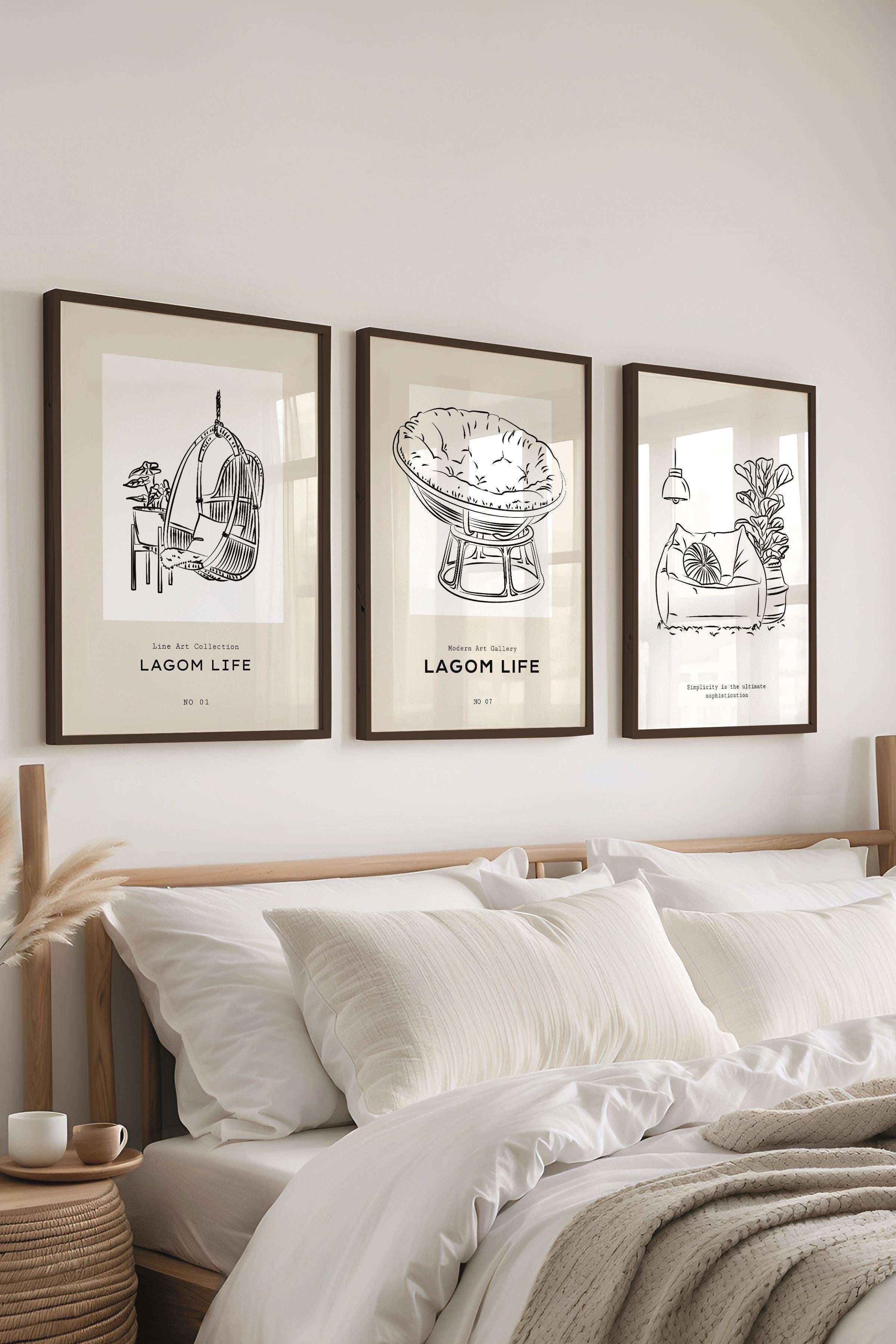 Çerçeveli Tablo Seti, 3 Adet Siyah Çerçeve ve Minimalist Çizim Temalı Poster Seti, No:300547
