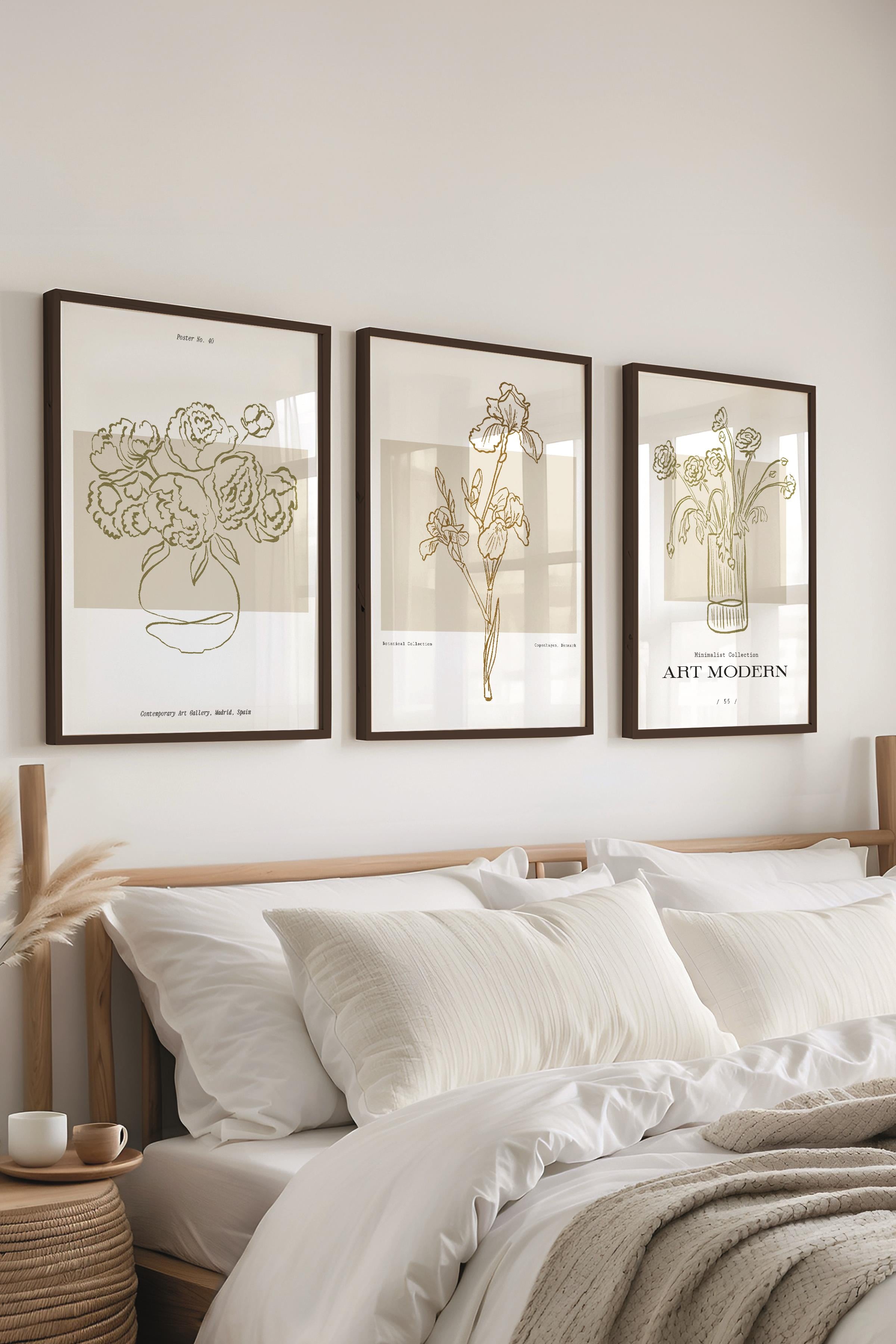 Çerçeveli Tablo Seti, 3 Adet Siyah Çerçeve ve Minimalist Çizim Temalı Poster Seti, No:300581
