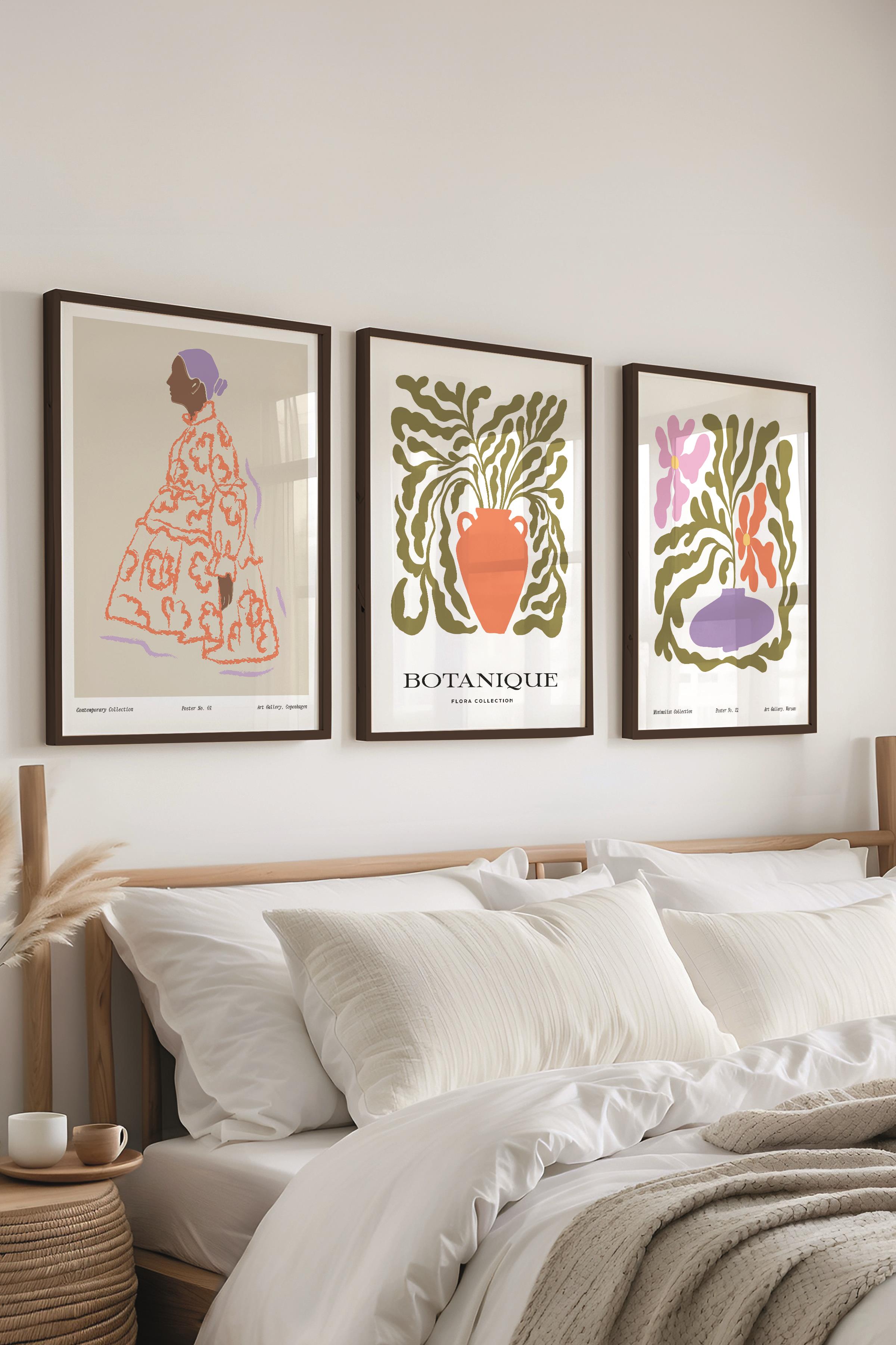 Çerçeveli Tablo Seti, 3 Adet Siyah Çerçeve ve Minimalist Çizim Temalı Poster Seti, No:300584