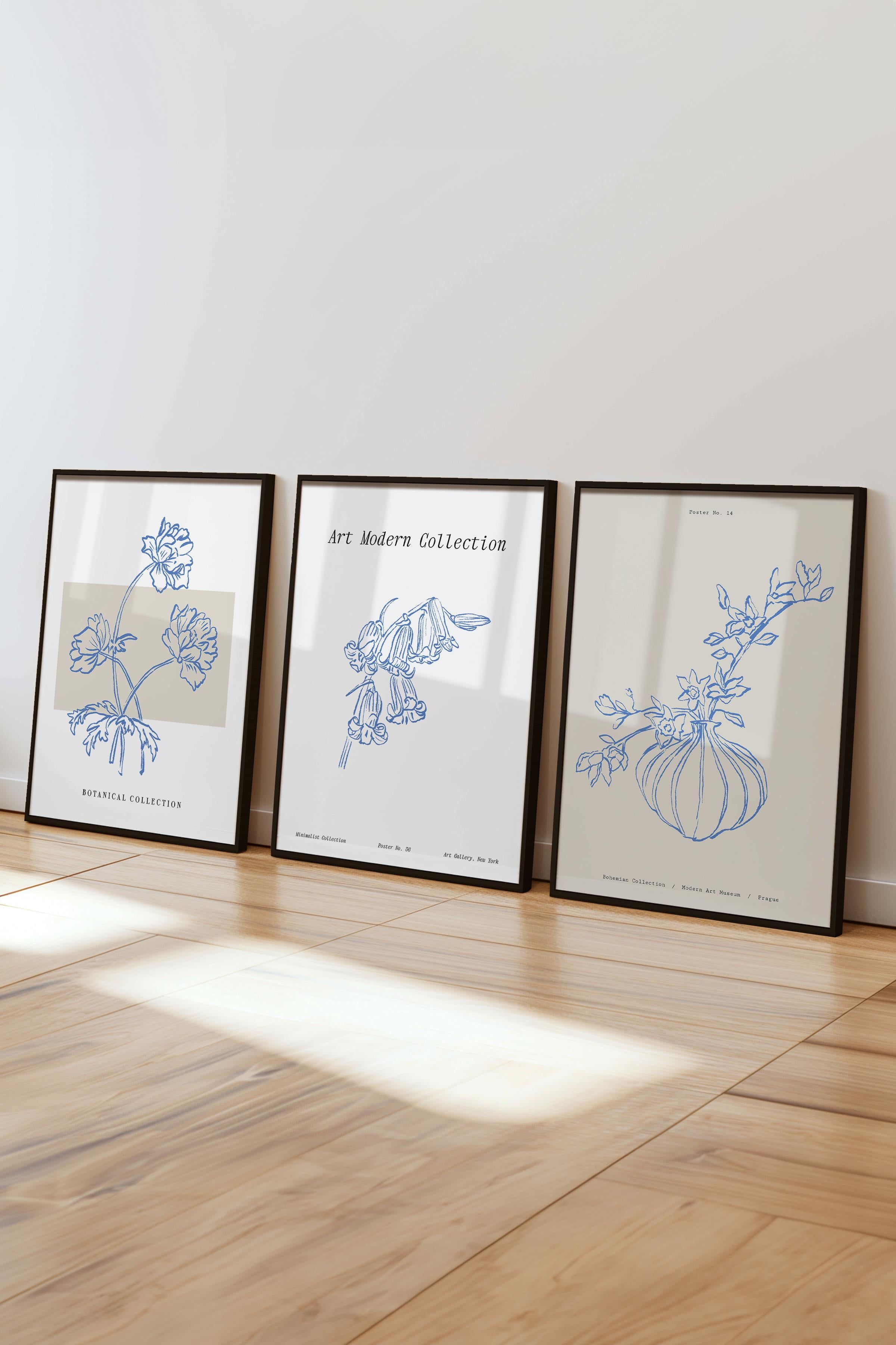 Çerçeveli Tablo Seti, 3 Adet Siyah Çerçeve ve Minimalist Çizim Temalı Poster Seti, No:300586