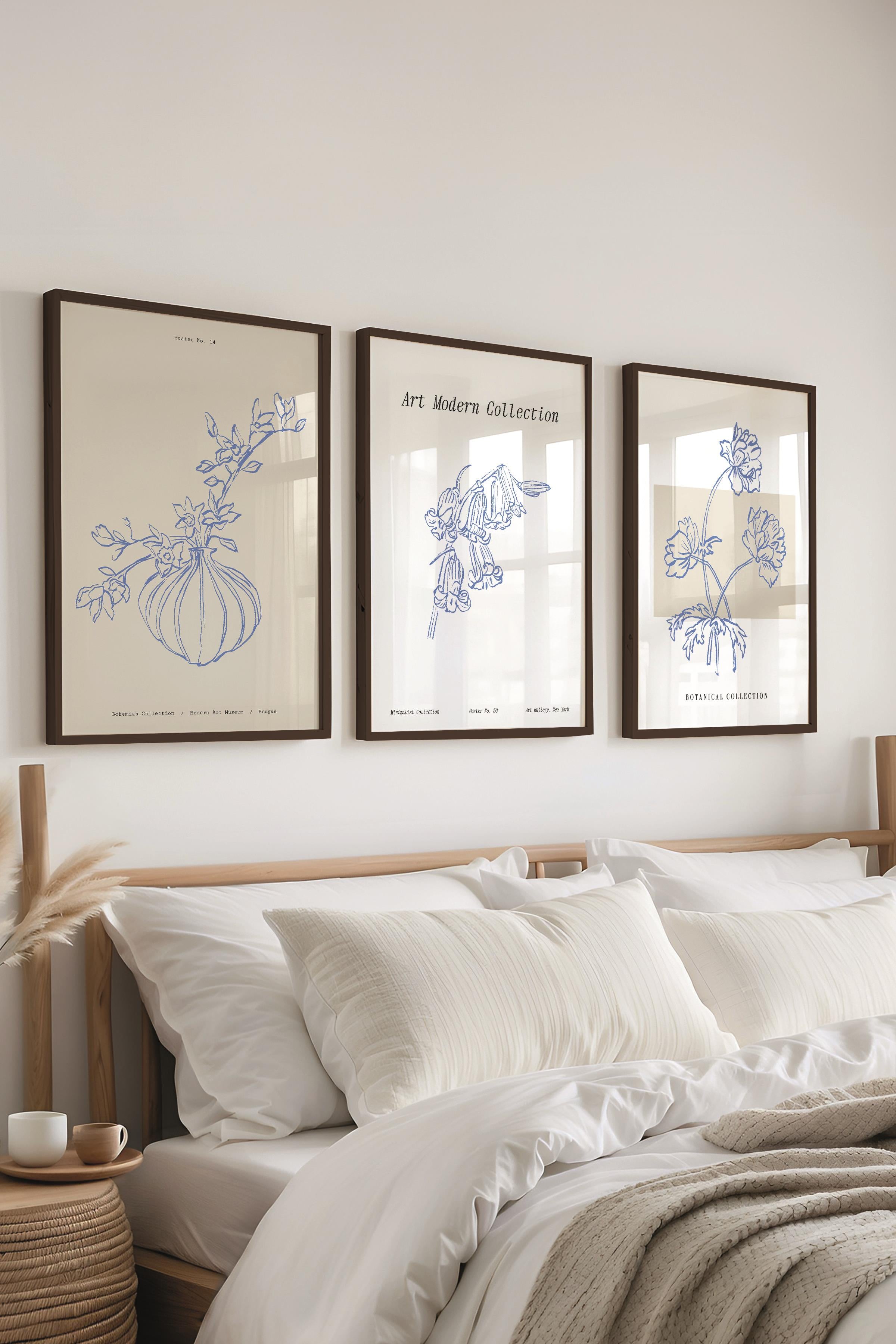 Çerçeveli Tablo Seti, 3 Adet Siyah Çerçeve ve Minimalist Çizim Temalı Poster Seti, No:300586