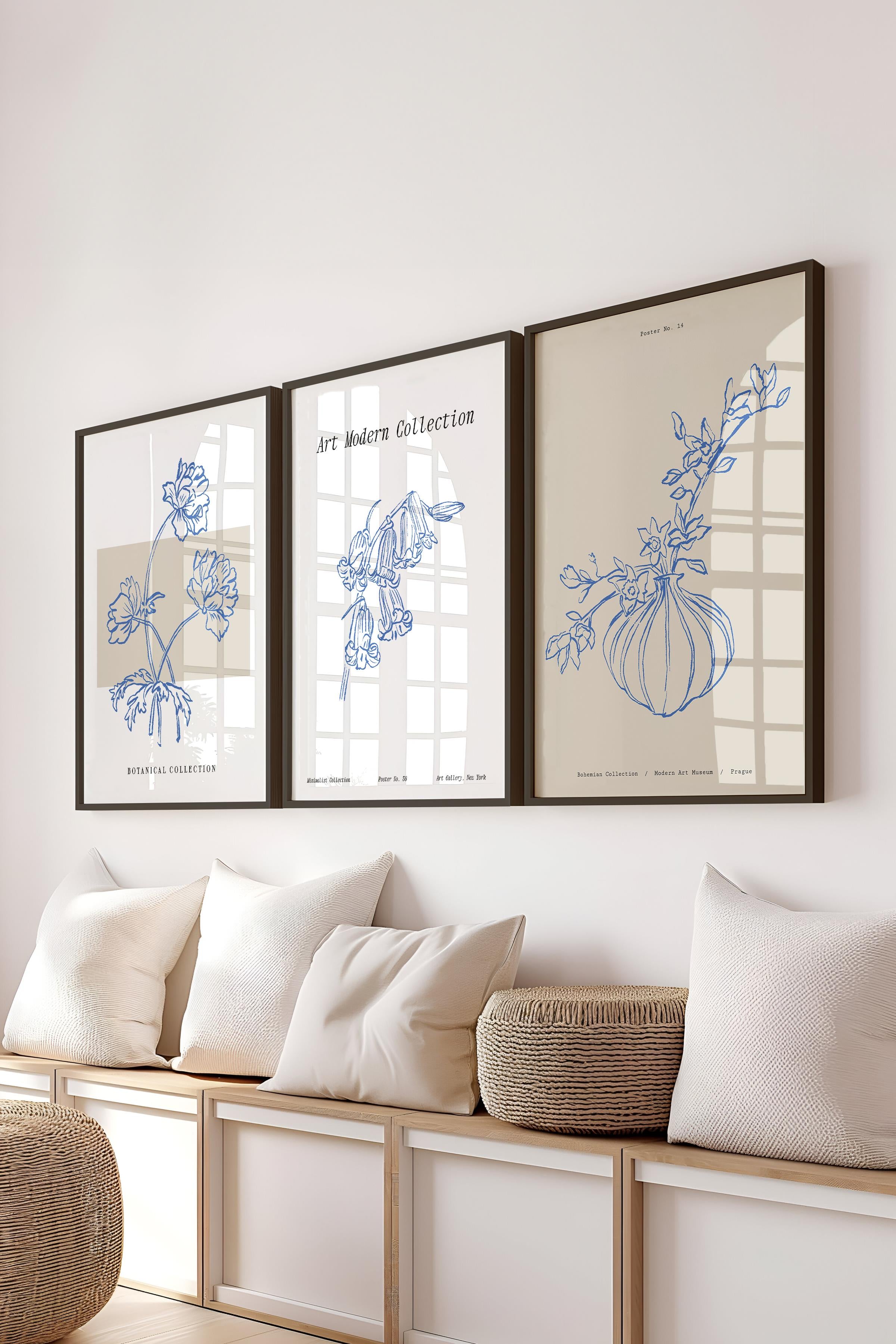 Çerçeveli Tablo Seti, 3 Adet Siyah Çerçeve ve Minimalist Çizim Temalı Poster Seti, No:300586