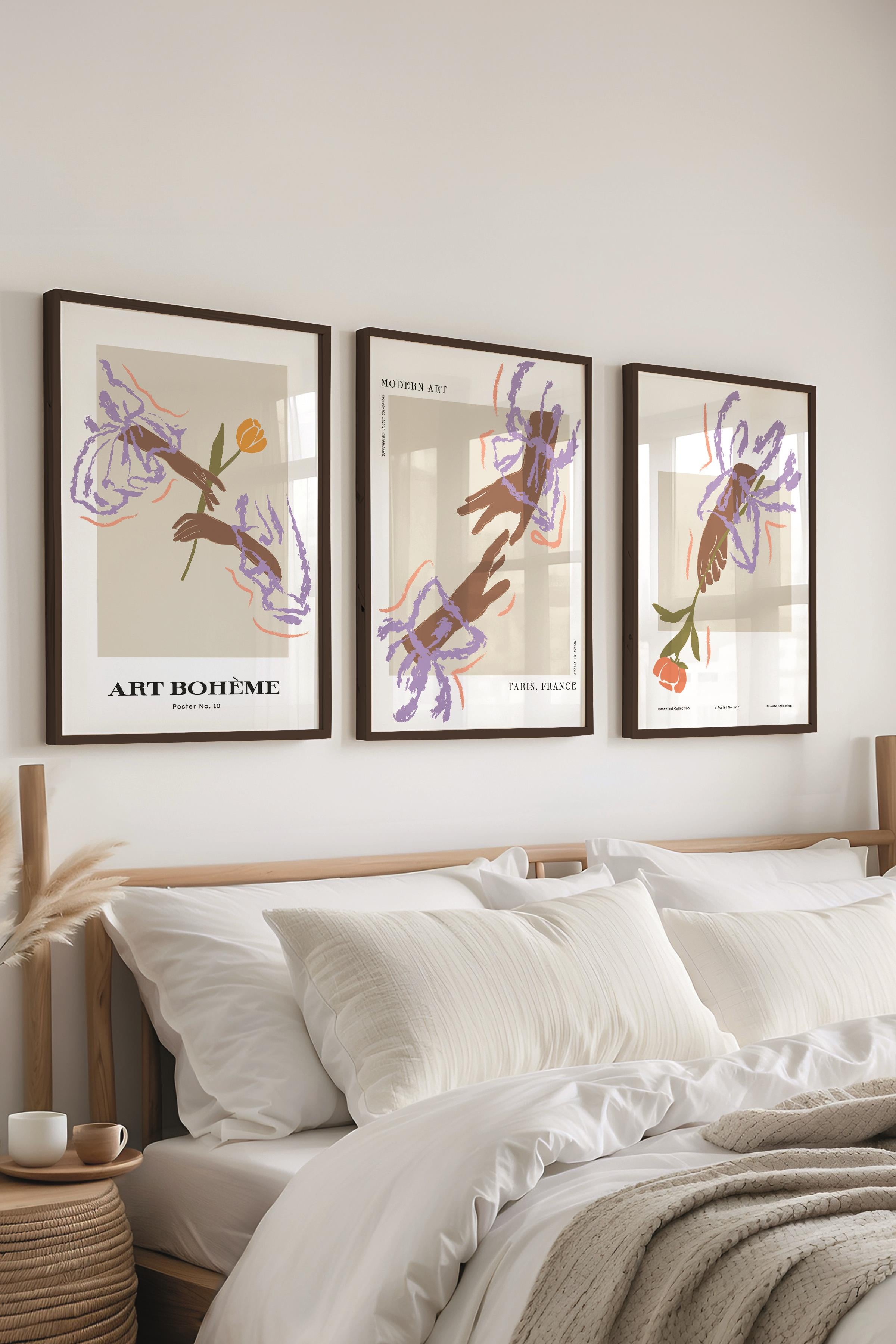 Çerçeveli Tablo Seti, 3 Adet Siyah Çerçeve ve Minimalist Çizim Temalı Poster Seti, No:300587