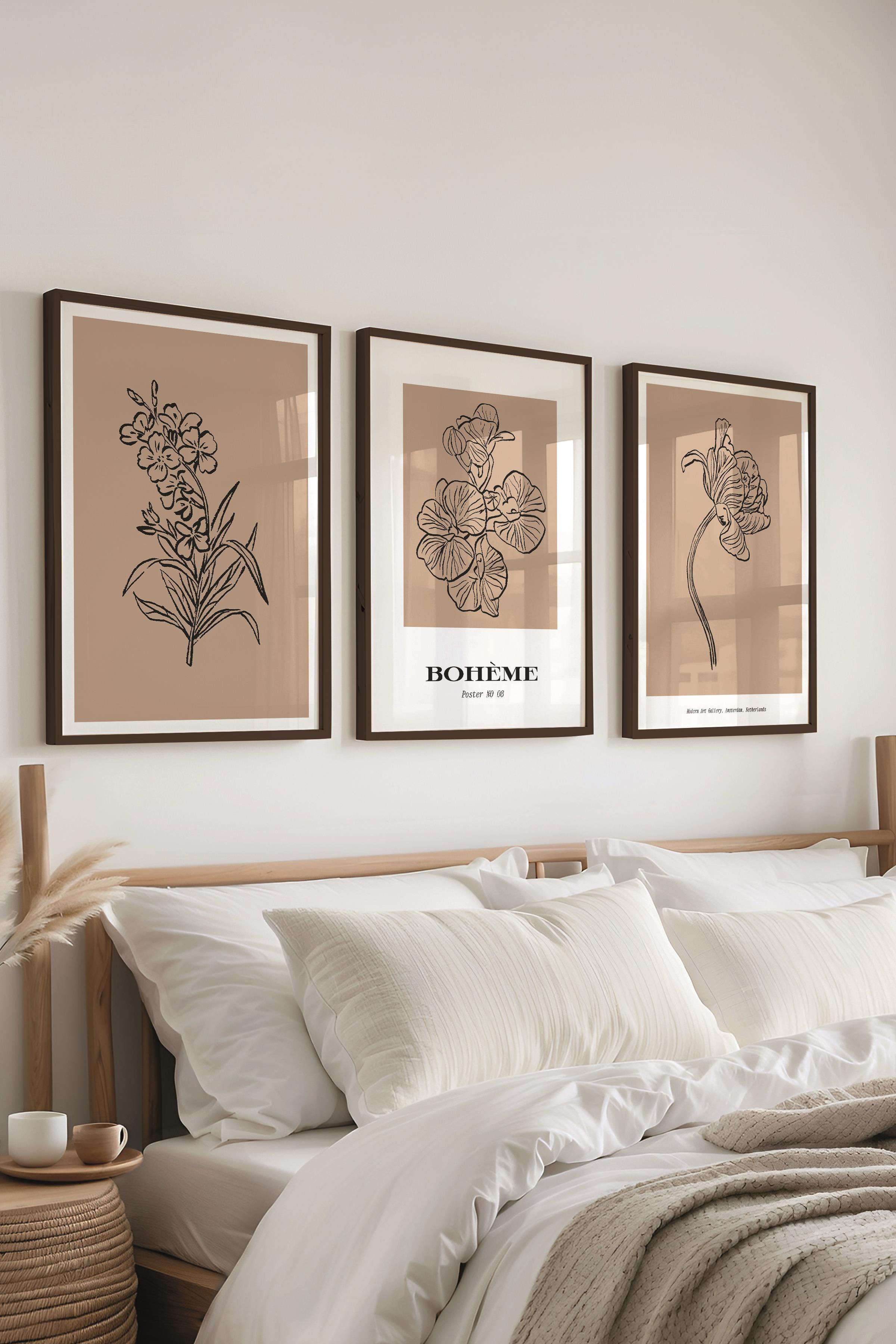 Çerçeveli Tablo Seti, 3 Adet Siyah Çerçeve ve Minimalist Çizim Temalı Poster Seti, No:300588