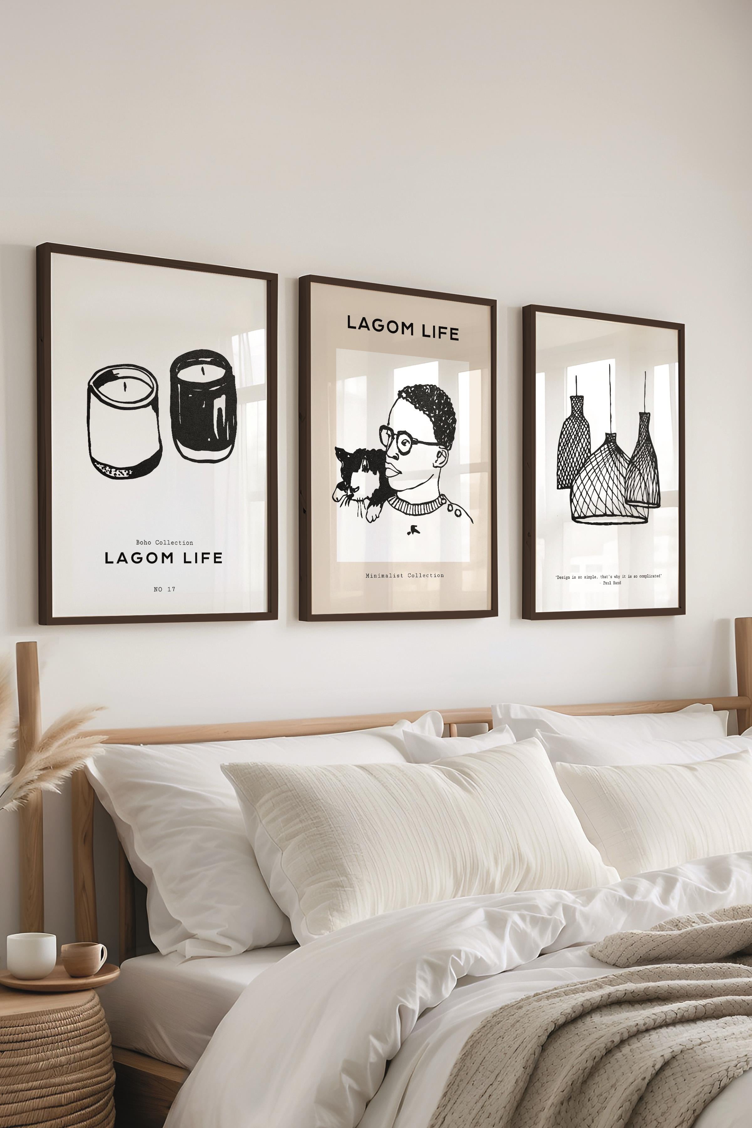 Çerçeveli Tablo Seti, 3 Adet Siyah Çerçeve ve Minimalist Çizim Temalı Poster Seti, No:300596