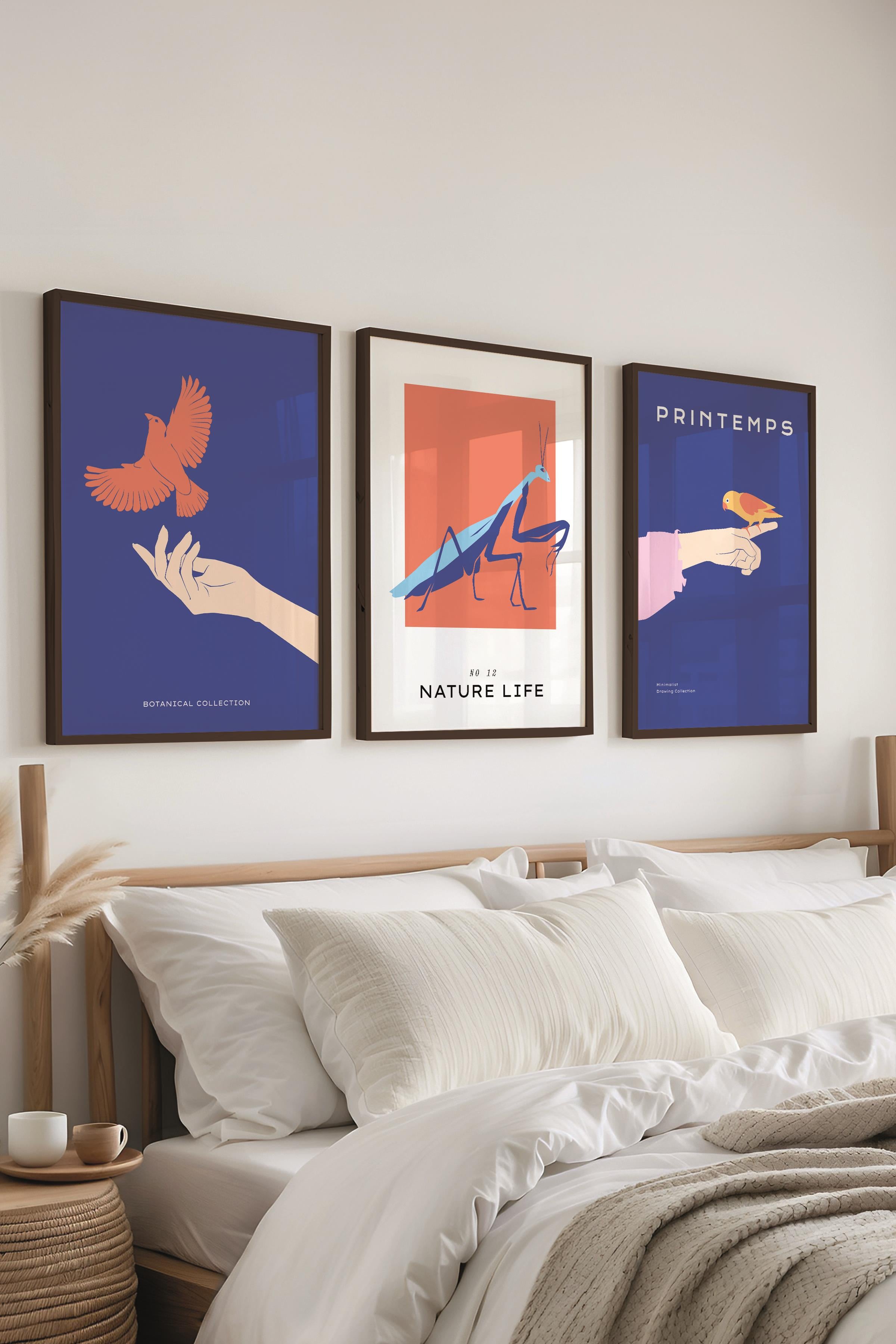 Çerçeveli Tablo Seti, 3 Adet Siyah Çerçeve ve Minimalist Safari Temalı Poster Seti, No:300490