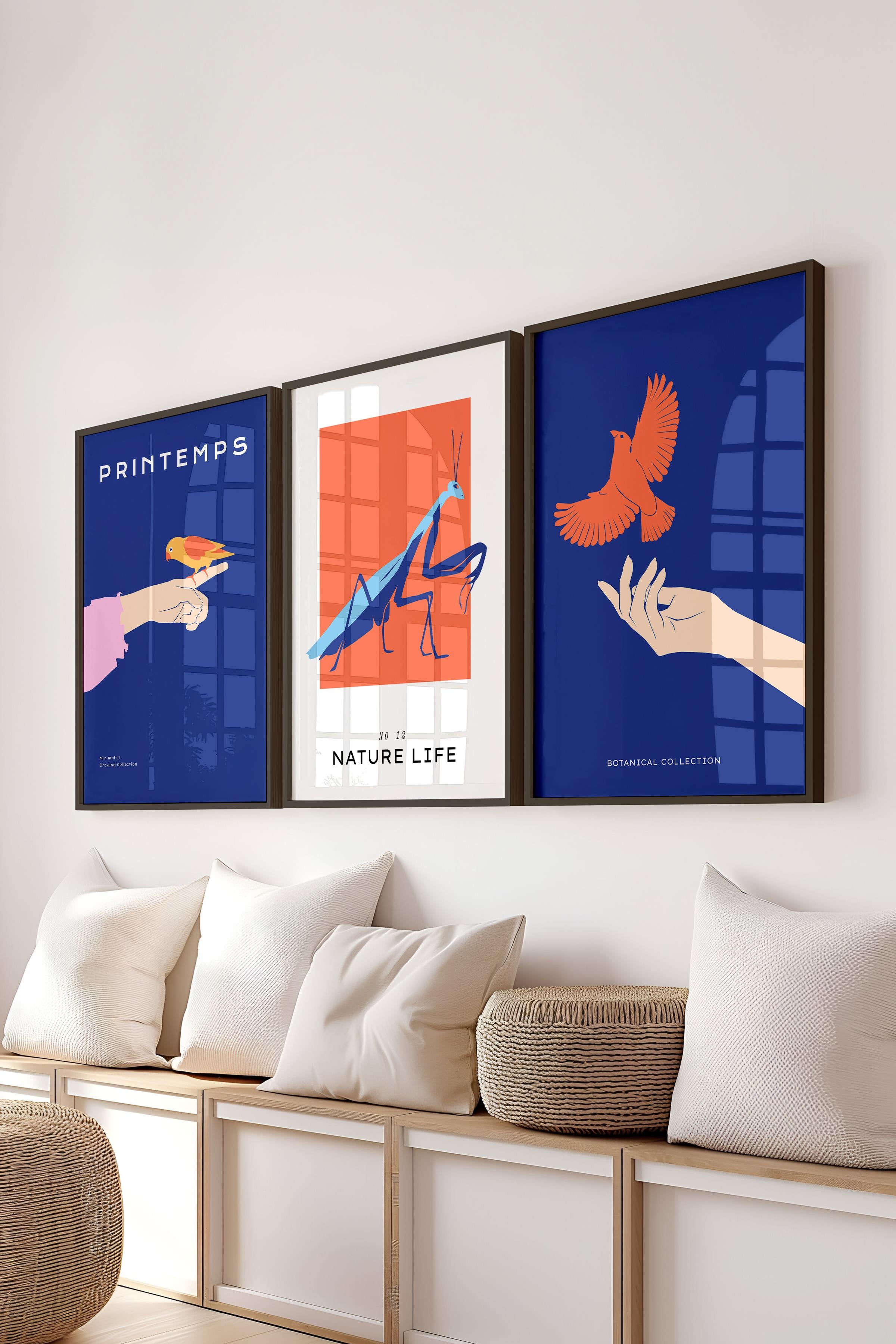 Çerçeveli Tablo Seti, 3 Adet Siyah Çerçeve ve Minimalist Safari Temalı Poster Seti, No:300490