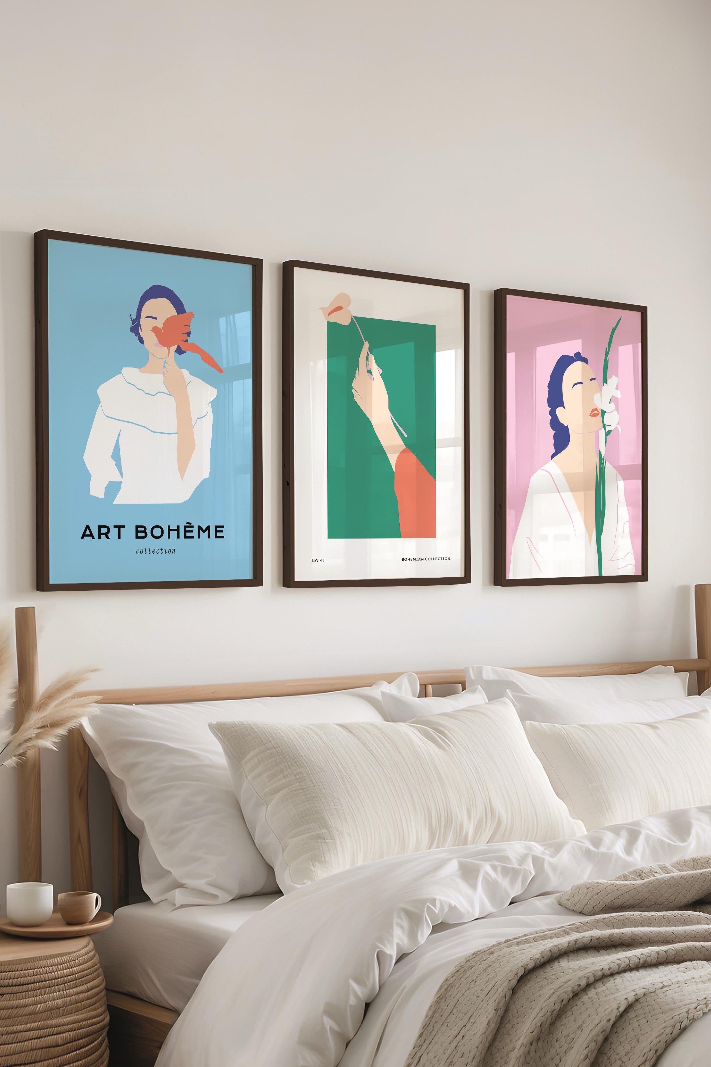 Çerçeveli Tablo Seti, 3 Adet Siyah Çerçeve ve Minimalist Safari Temalı Poster Seti, No:300494