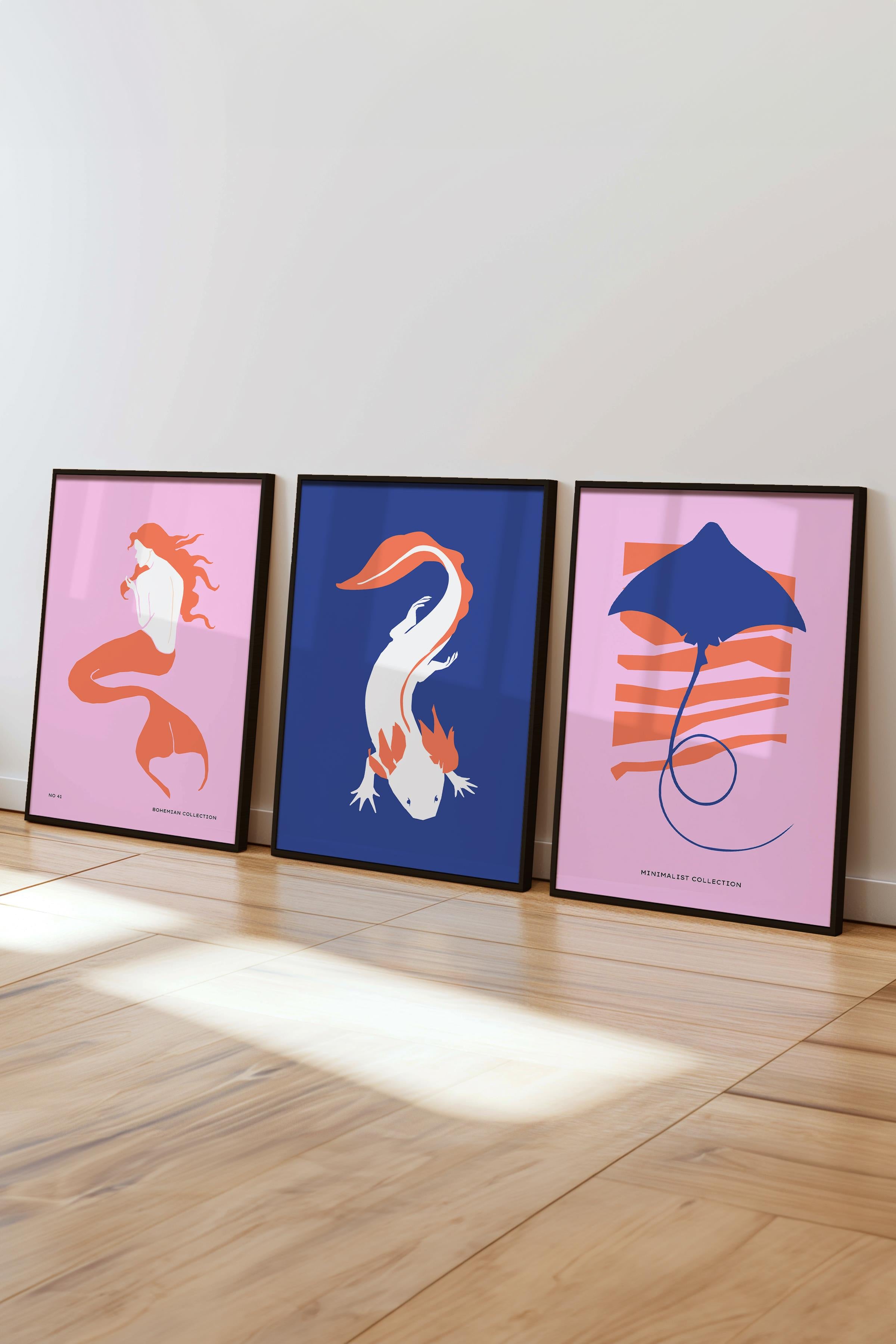 Çerçeveli Tablo Seti, 3 Adet Siyah Çerçeve ve Minimalist Safari Temalı Poster Seti, No:300499