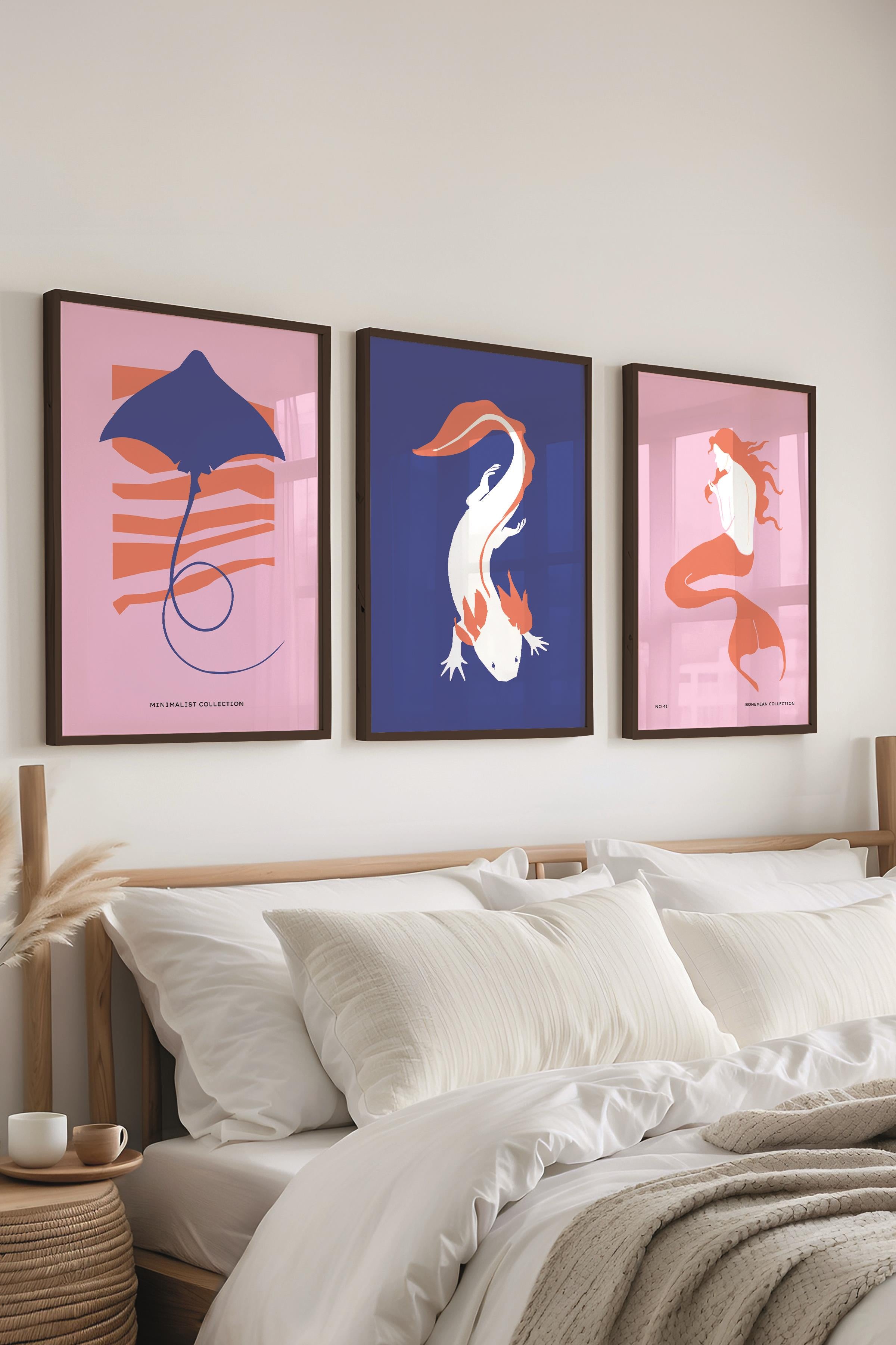 Çerçeveli Tablo Seti, 3 Adet Siyah Çerçeve ve Minimalist Safari Temalı Poster Seti, No:300499