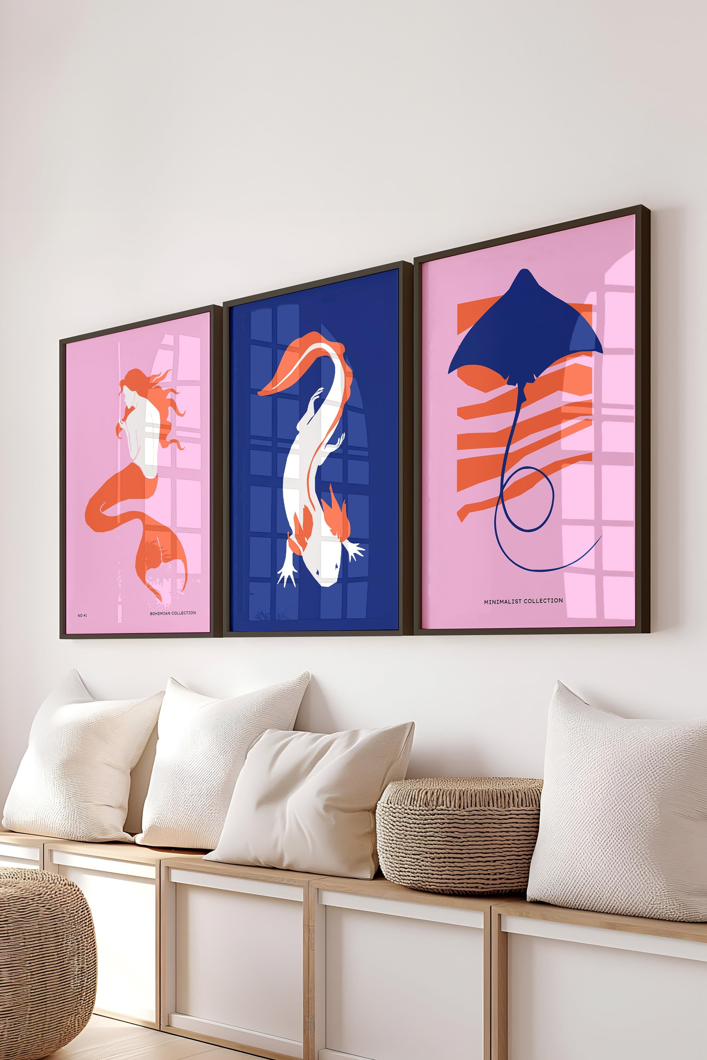 Çerçeveli Tablo Seti, 3 Adet Siyah Çerçeve ve Minimalist Safari Temalı Poster Seti, No:300499