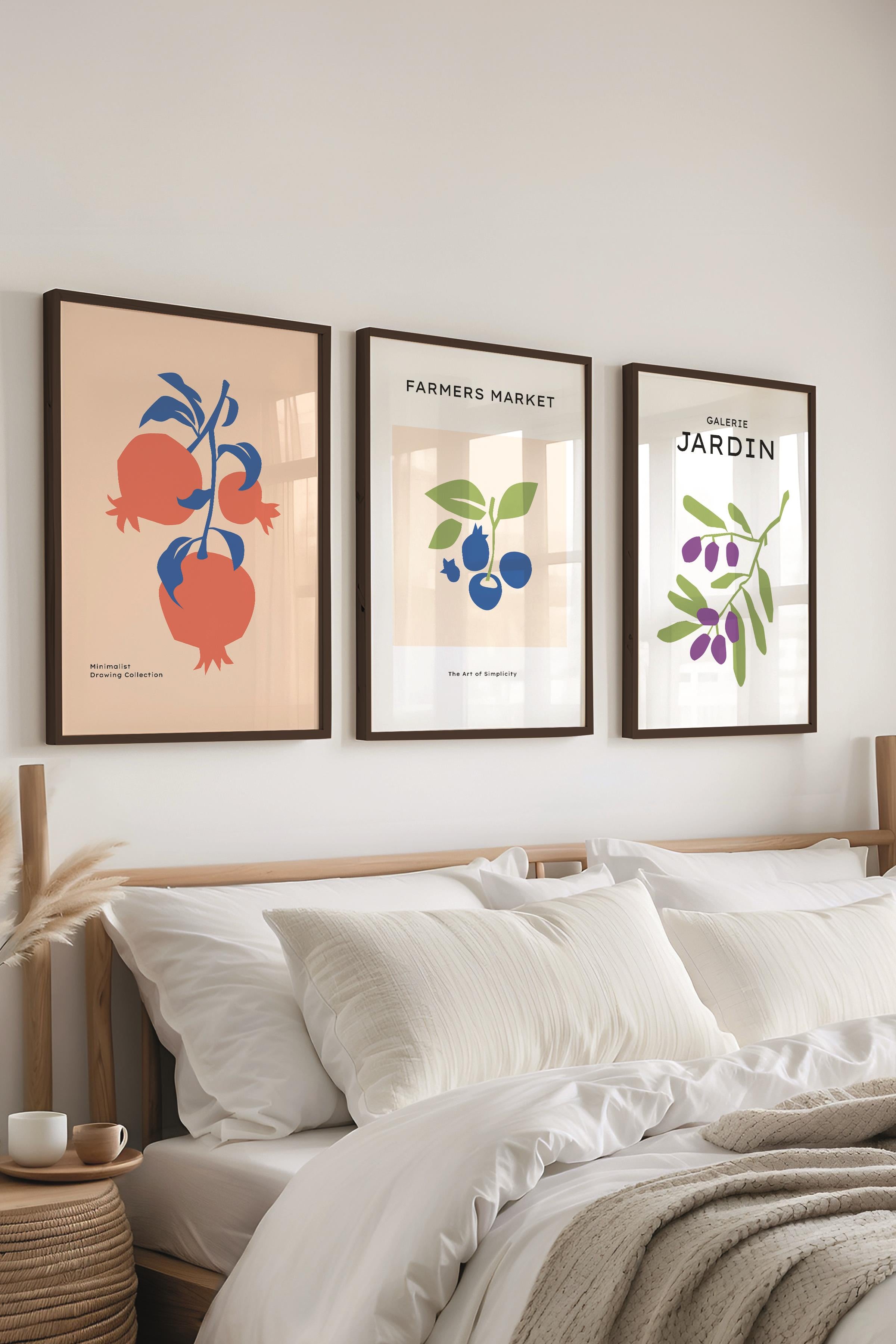 Çerçeveli Tablo Seti, 3 Adet Siyah Çerçeve ve Minimalist Temalı Poster Seti, Duvar Tablosu No:300453