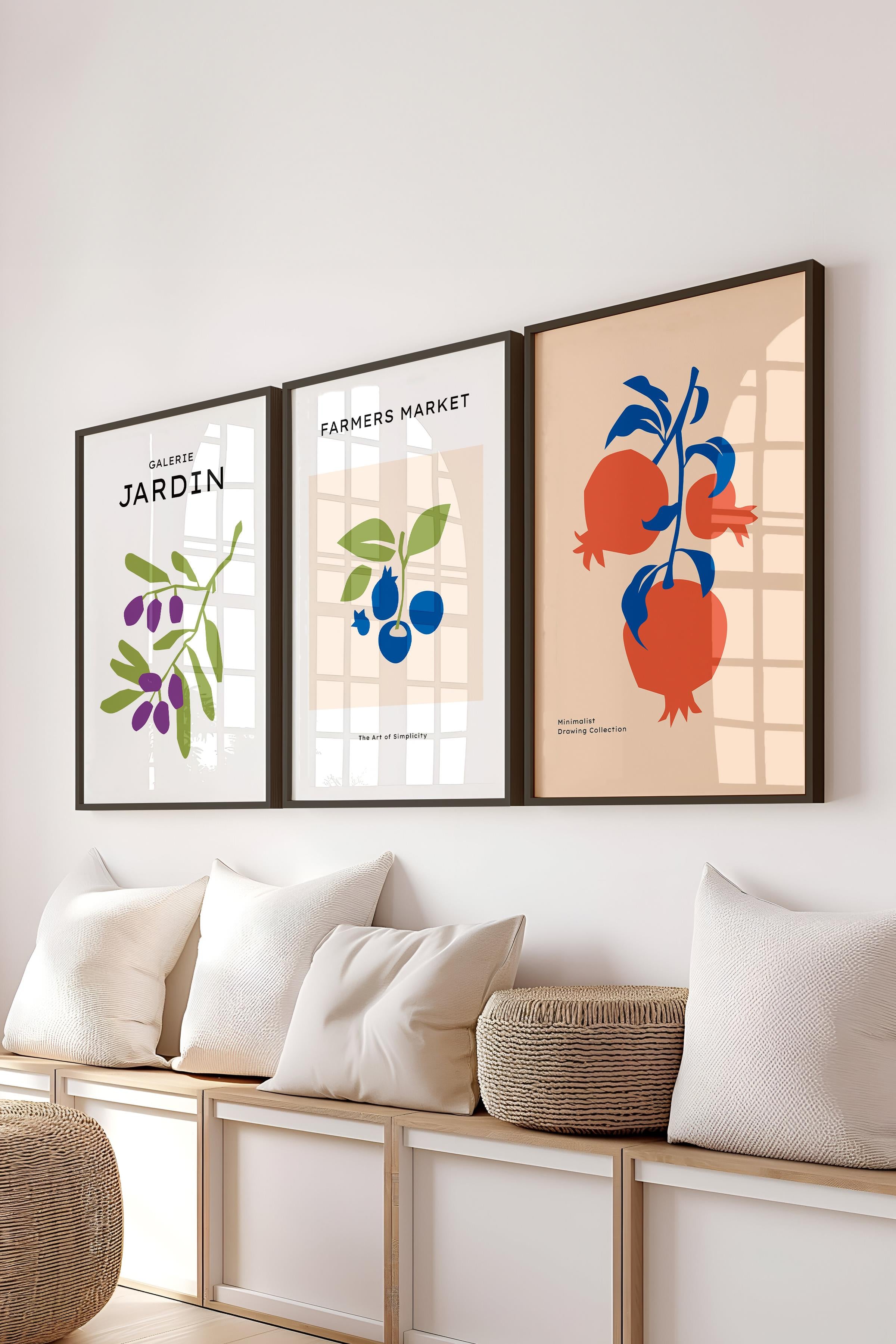 Çerçeveli Tablo Seti, 3 Adet Siyah Çerçeve ve Minimalist Temalı Poster Seti, Duvar Tablosu No:300453