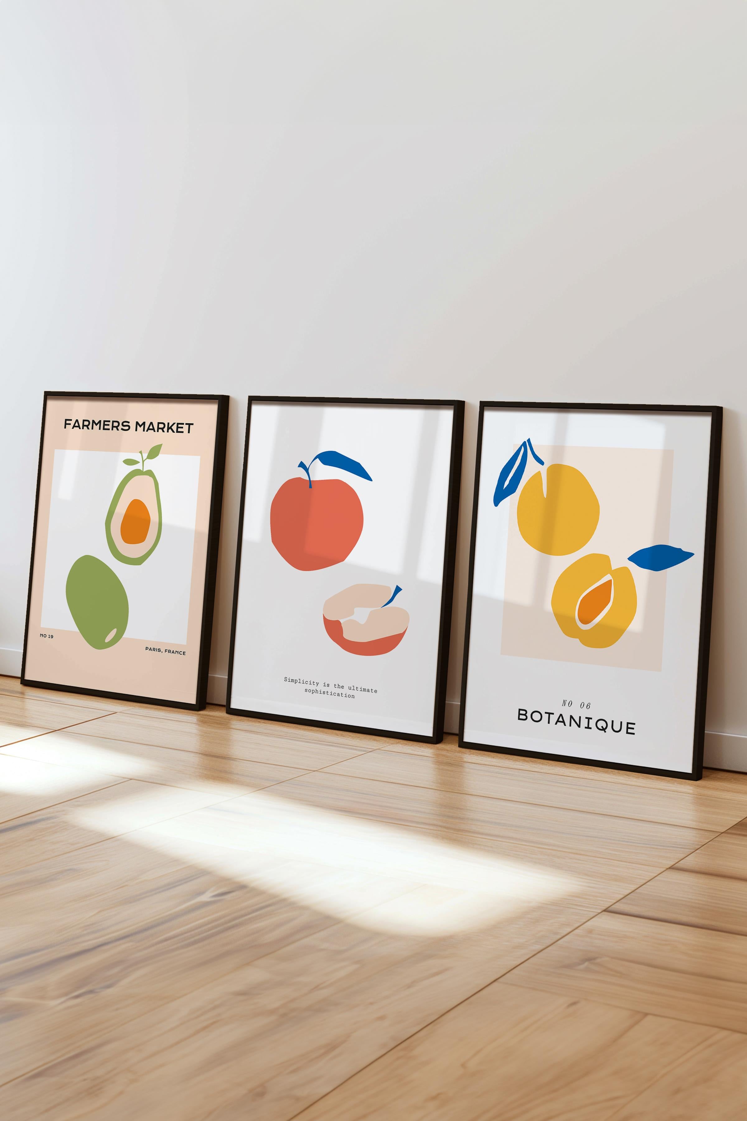 Çerçeveli Tablo Seti, 3 Adet Siyah Çerçeve ve Minimalist Temalı Poster Seti, Duvar Tablosu No:300455