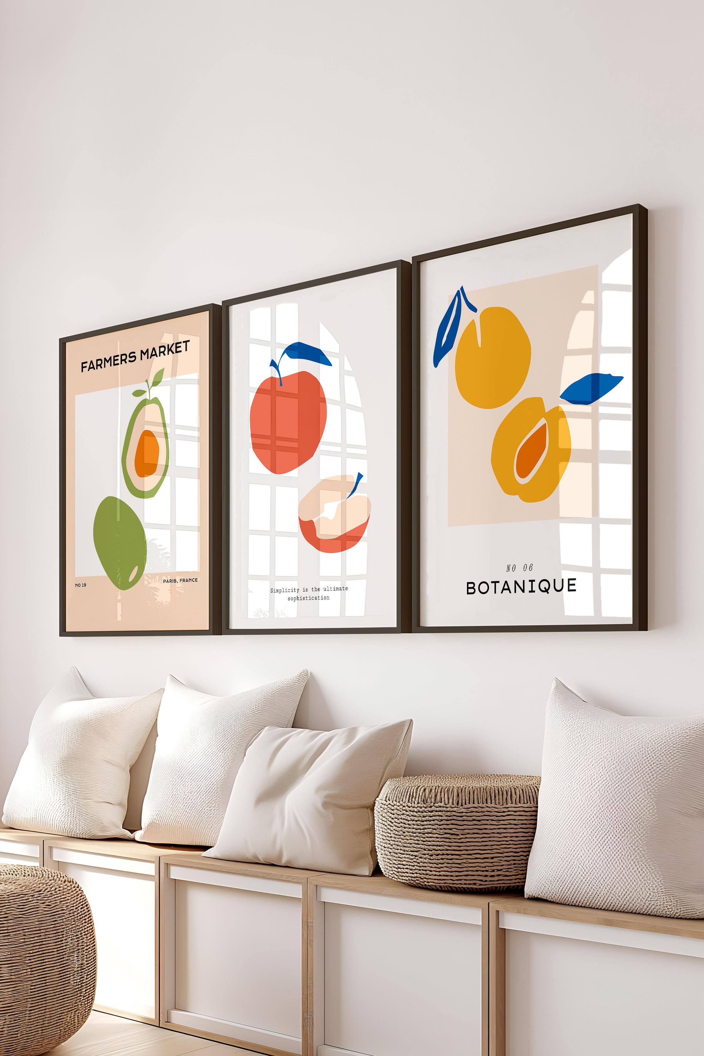 Çerçeveli Tablo Seti, 3 Adet Siyah Çerçeve ve Minimalist Temalı Poster Seti, Duvar Tablosu No:300455