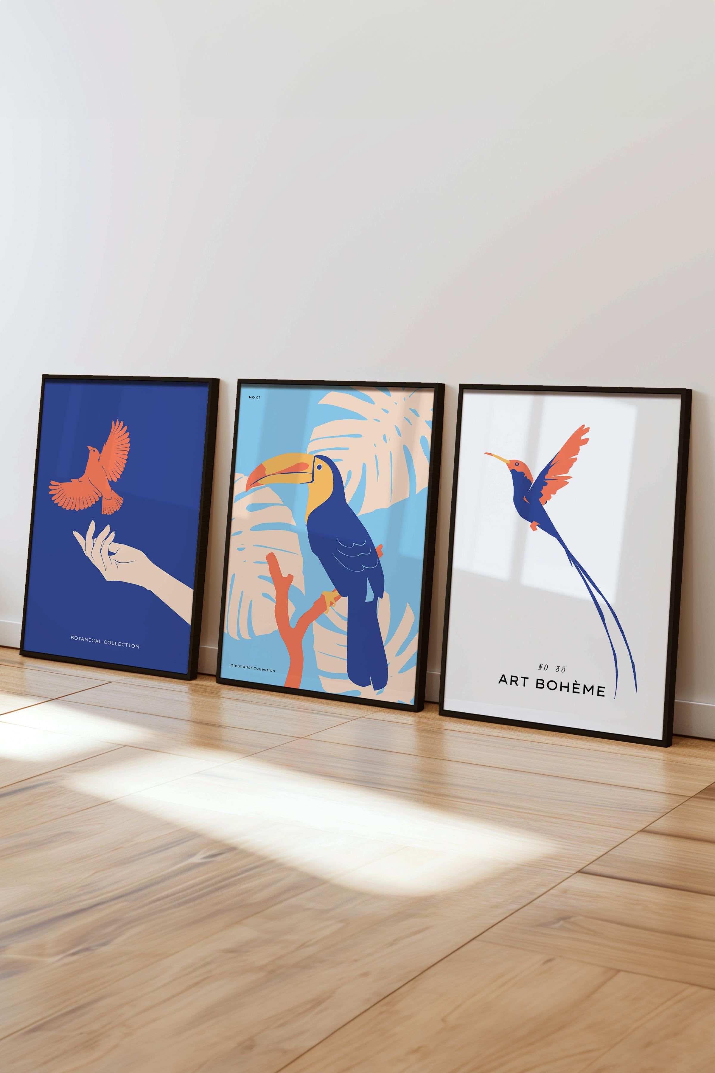 Çerçeveli Tablo Seti, 3 Adet Siyah Çerçeve ve Minimalist Temalı Poster Seti, No:300491