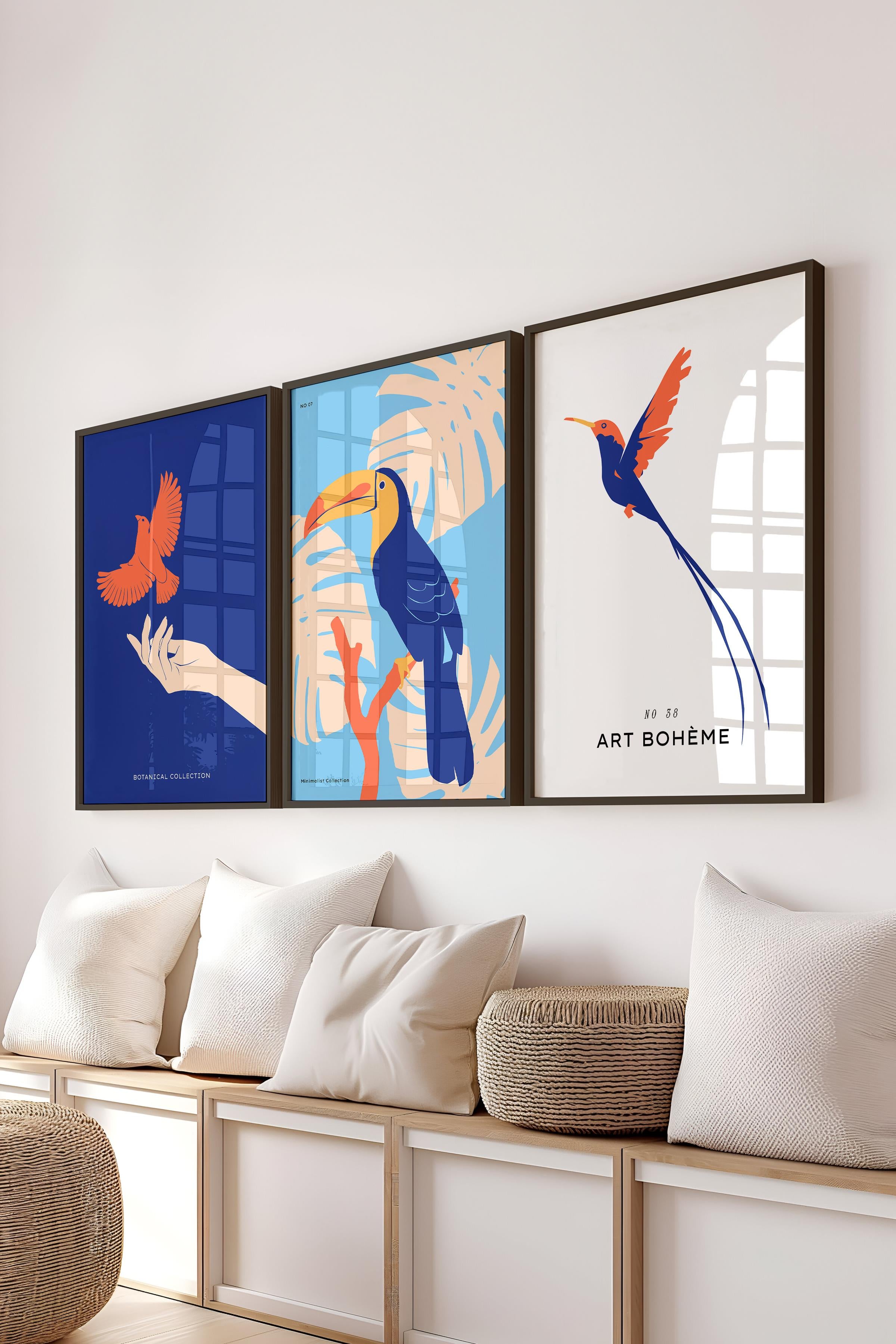 Çerçeveli Tablo Seti, 3 Adet Siyah Çerçeve ve Minimalist Temalı Poster Seti, No:300491