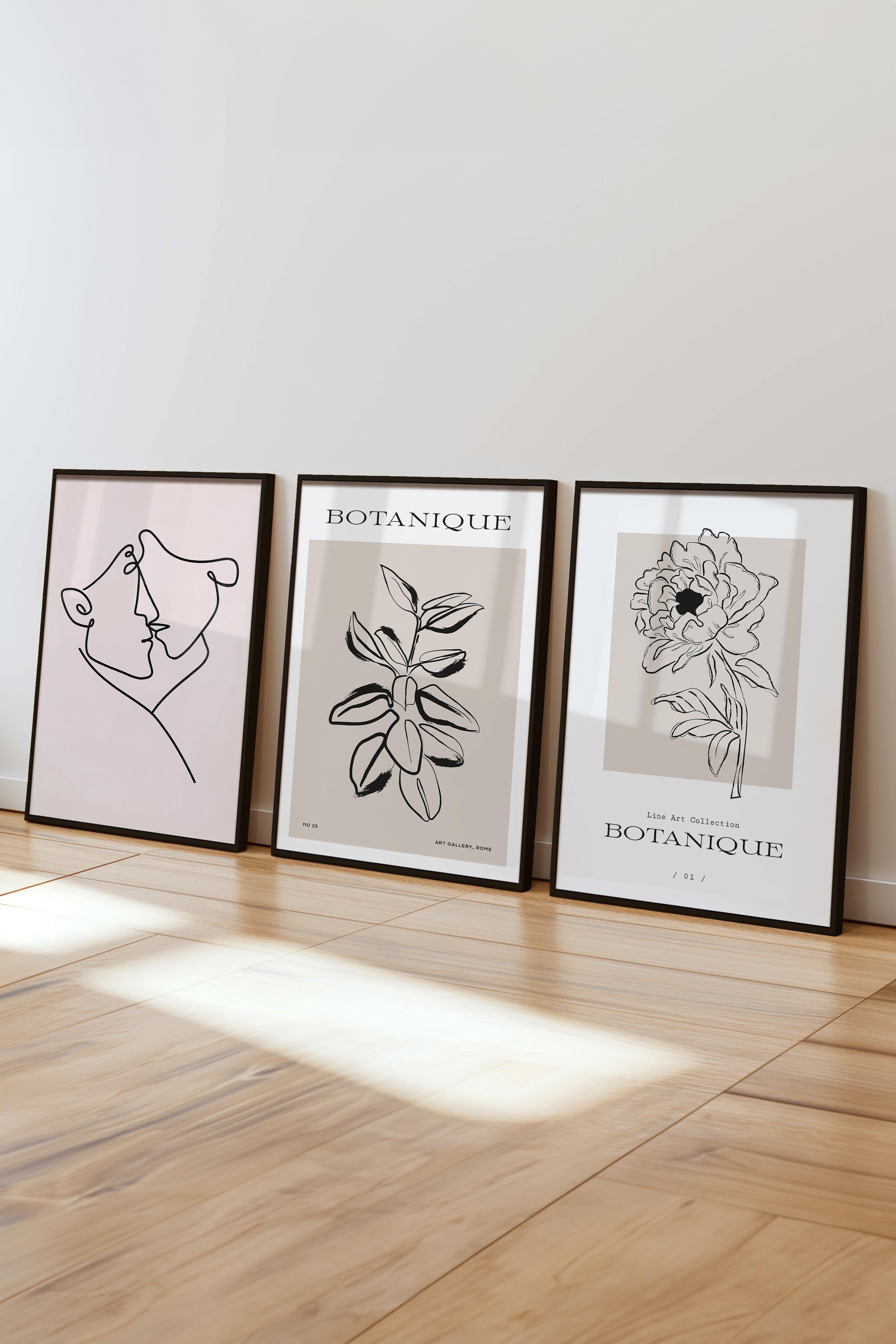 Çerçeveli Tablo Seti, 3 Adet Siyah Çerçeve ve Minimalist Temalı Poster Seti, No:300561