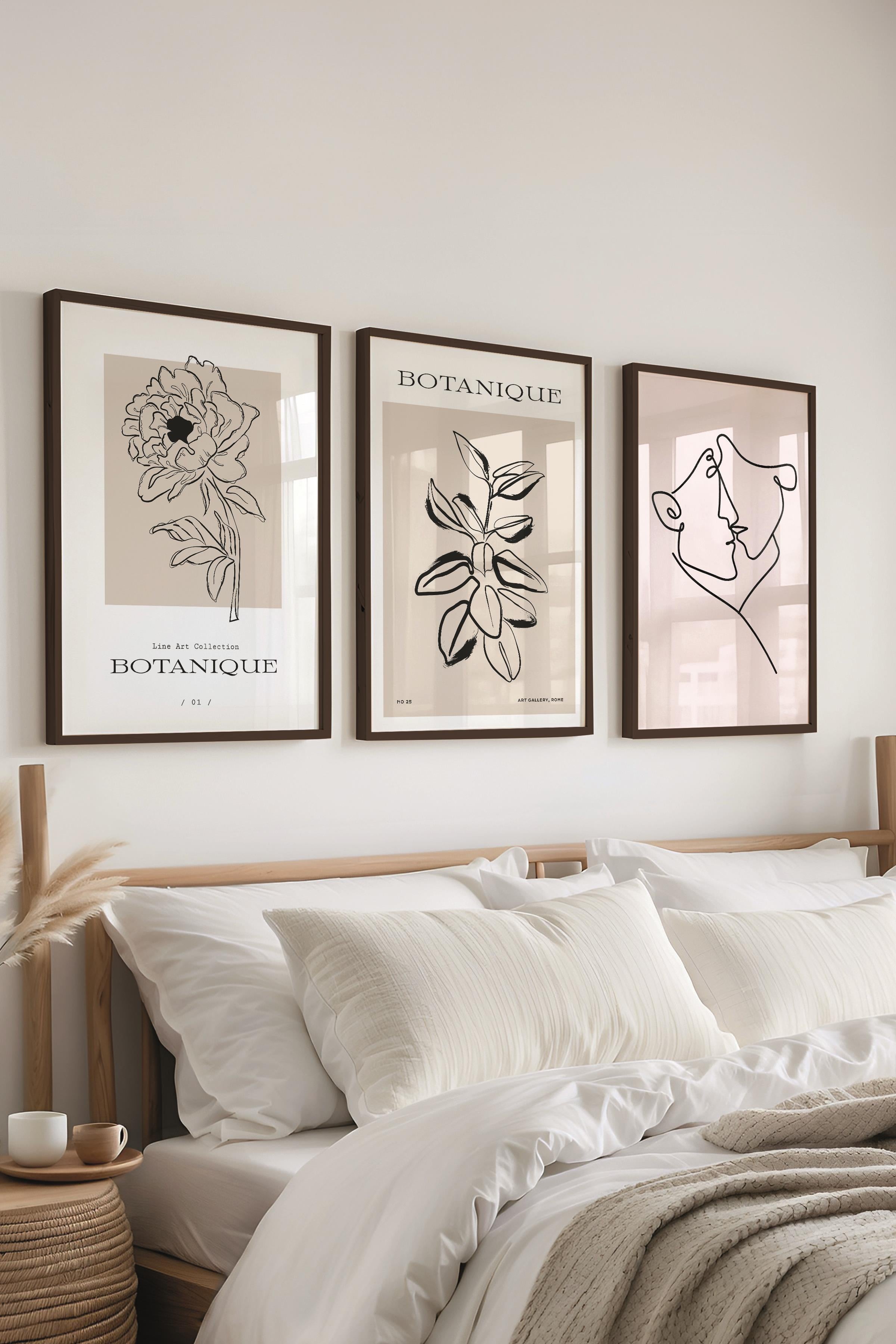 Çerçeveli Tablo Seti, 3 Adet Siyah Çerçeve ve Minimalist Temalı Poster Seti, No:300561