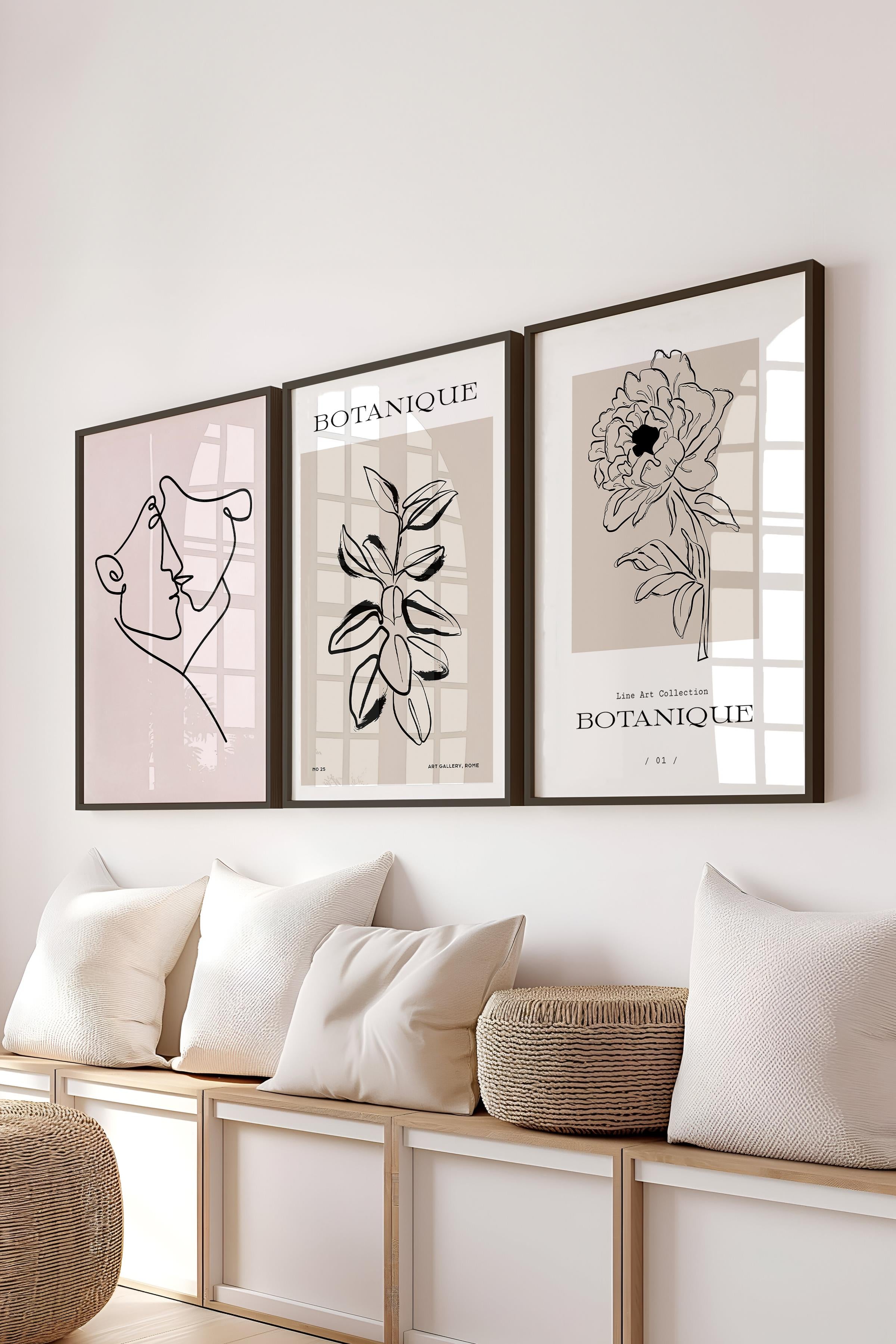 Çerçeveli Tablo Seti, 3 Adet Siyah Çerçeve ve Minimalist Temalı Poster Seti, No:300561