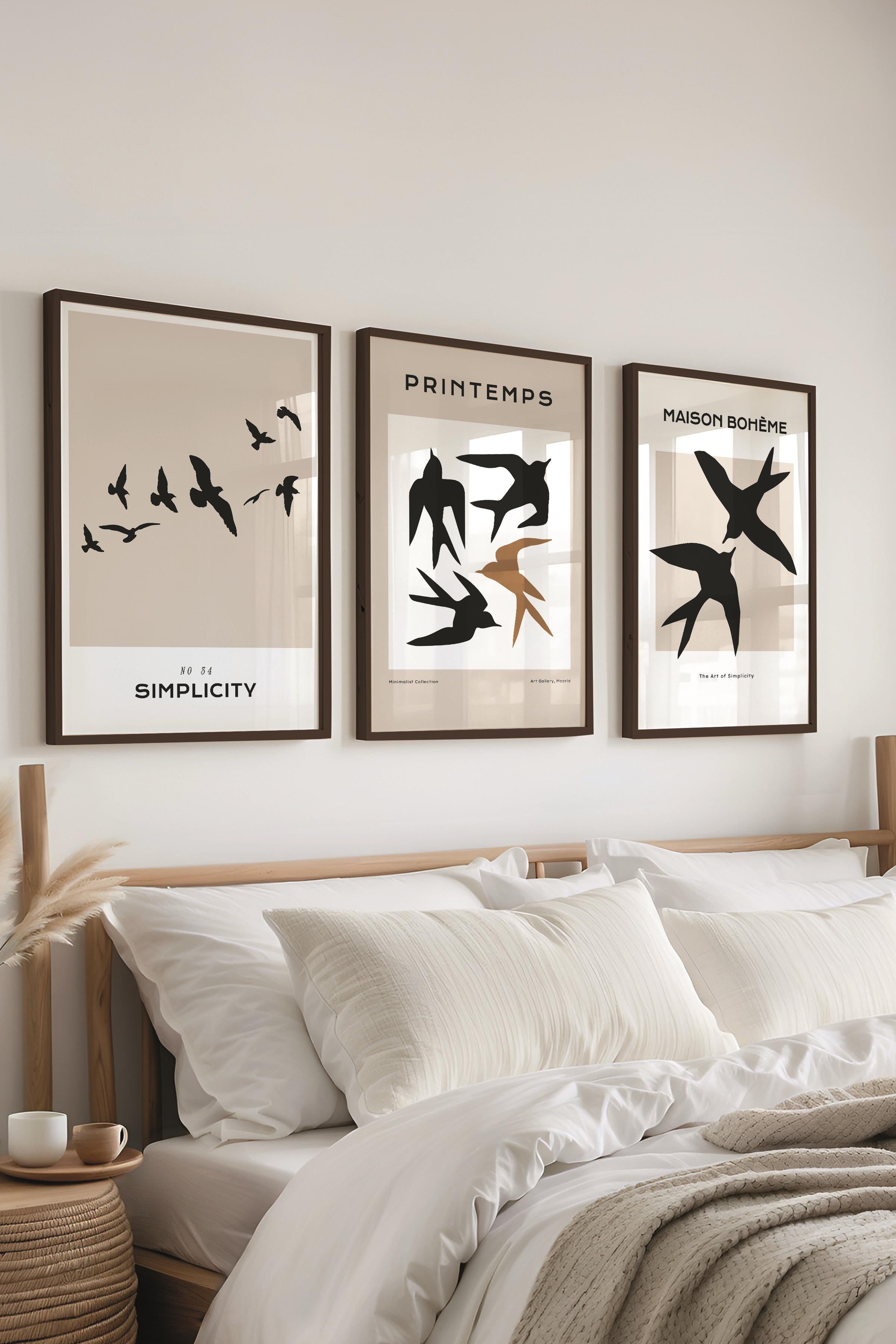 Çerçeveli Tablo Seti, 3 Adet Siyah Çerçeve ve Minimalist Temalı Poster Seti, No:300562