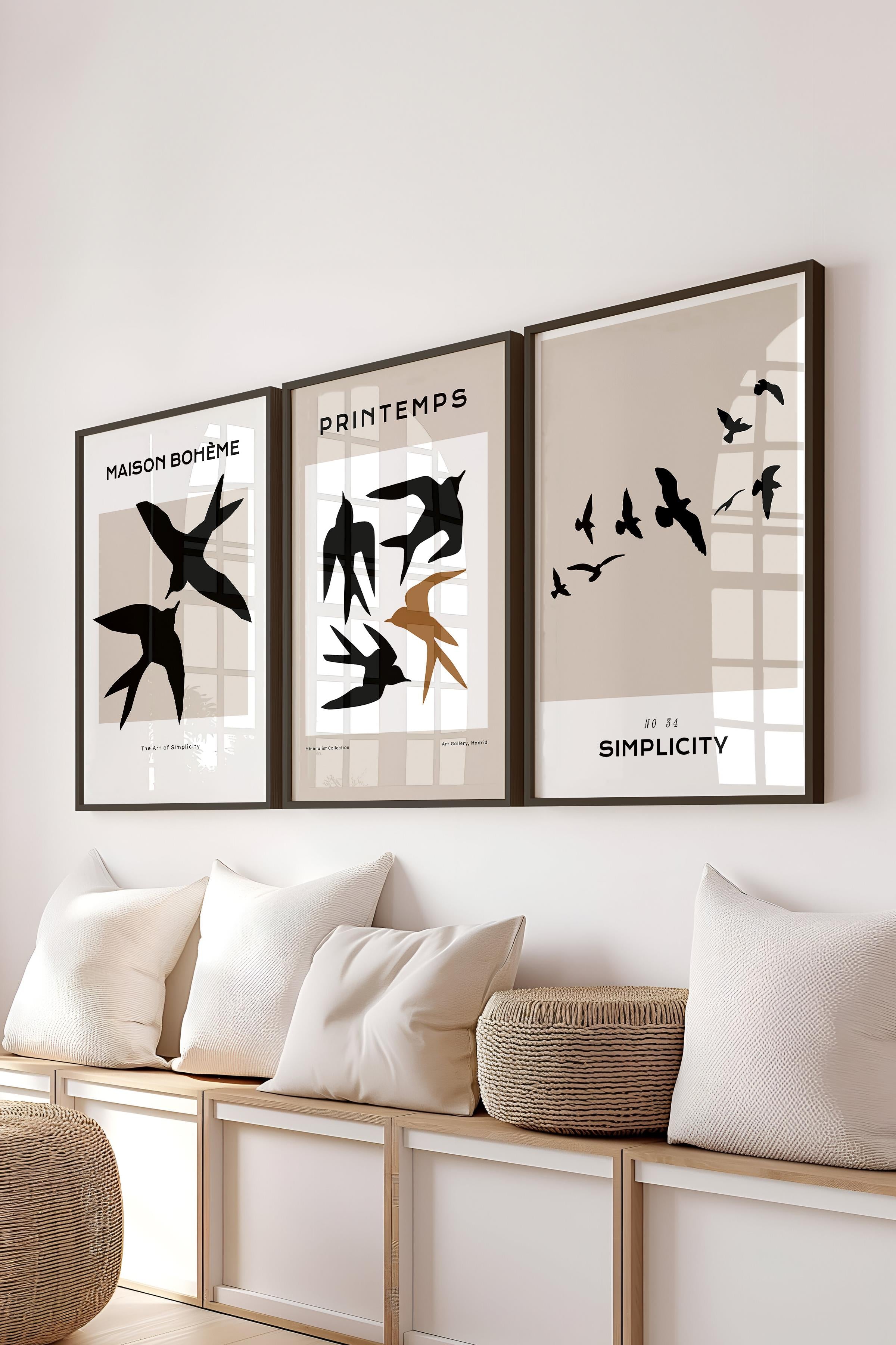 Çerçeveli Tablo Seti, 3 Adet Siyah Çerçeve ve Minimalist Temalı Poster Seti, No:300562