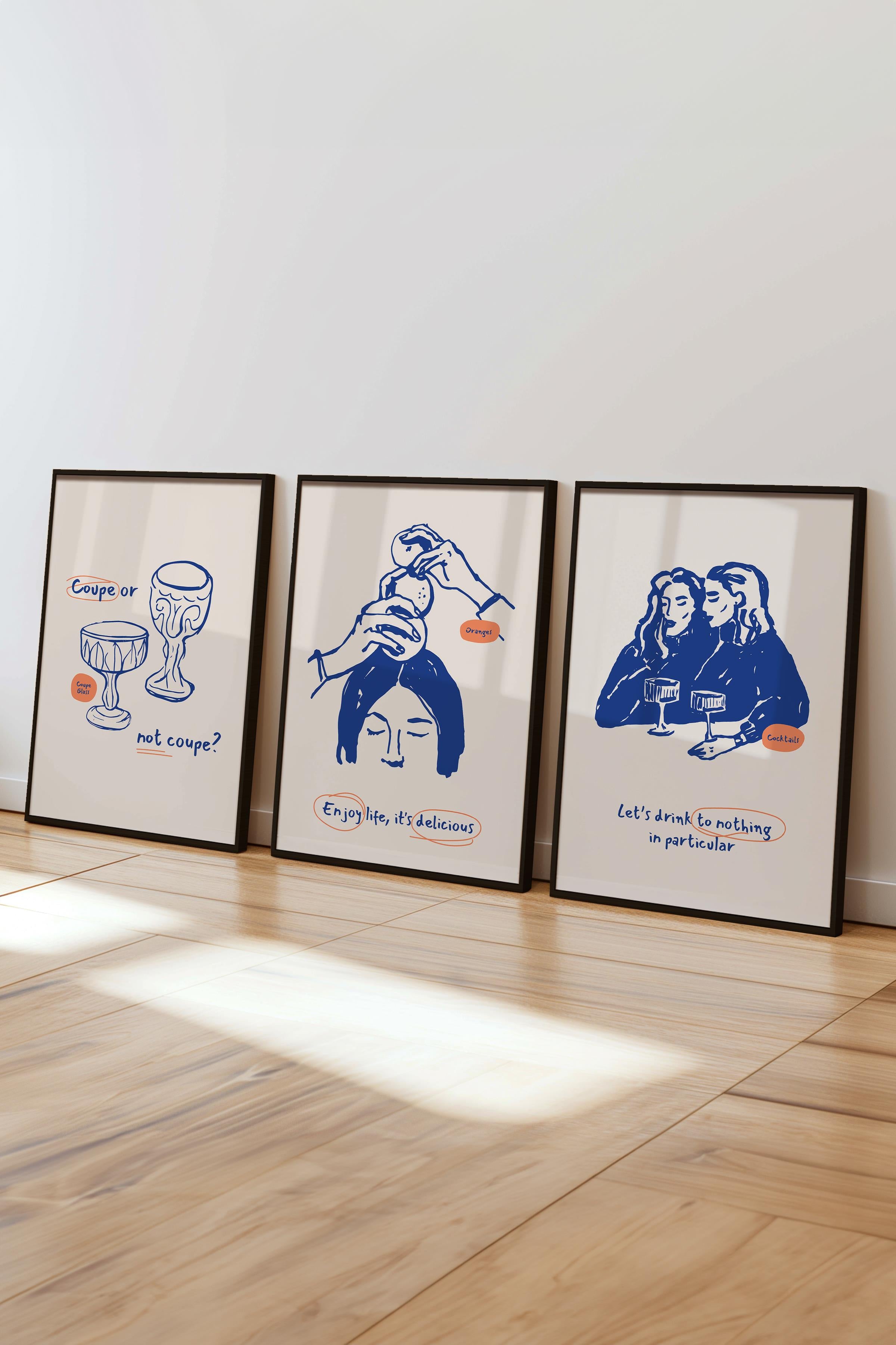 Çerçeveli Tablo Seti, 3 Adet Siyah Çerçeve ve Minimalist Yemek Temalı Poster Seti, No:300551