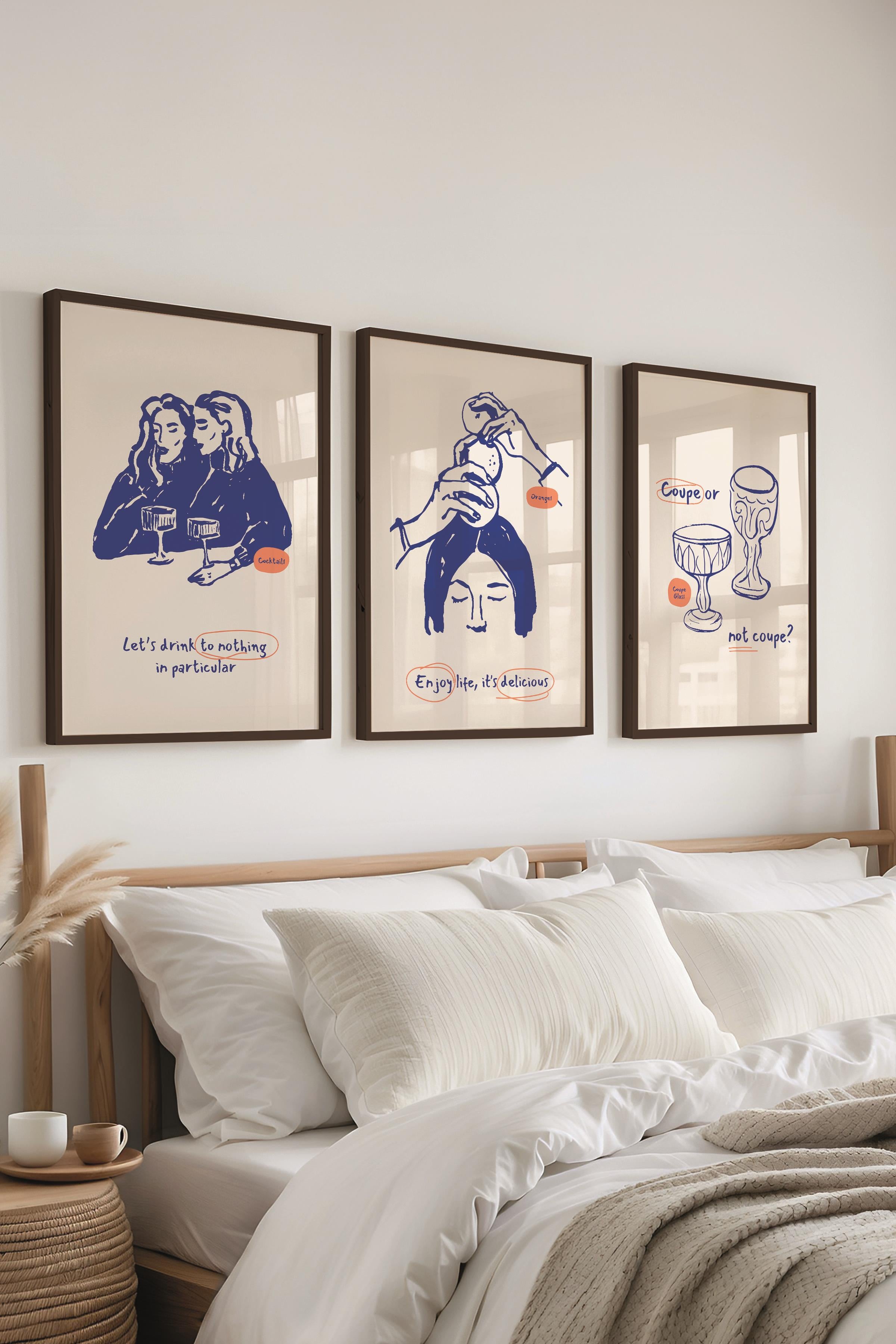 Çerçeveli Tablo Seti, 3 Adet Siyah Çerçeve ve Minimalist Yemek Temalı Poster Seti, No:300551