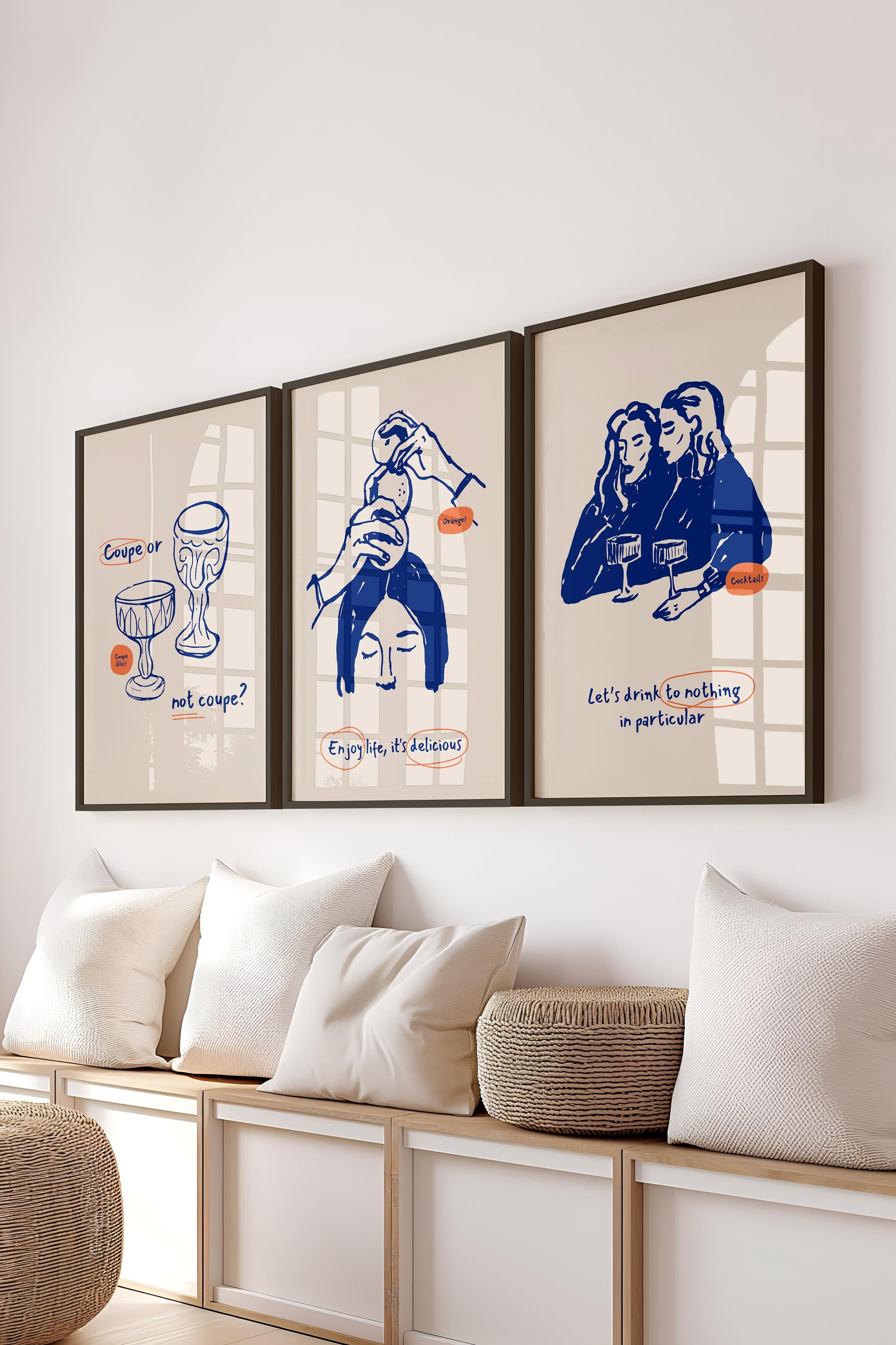 Çerçeveli Tablo Seti, 3 Adet Siyah Çerçeve ve Minimalist Yemek Temalı Poster Seti, No:300551