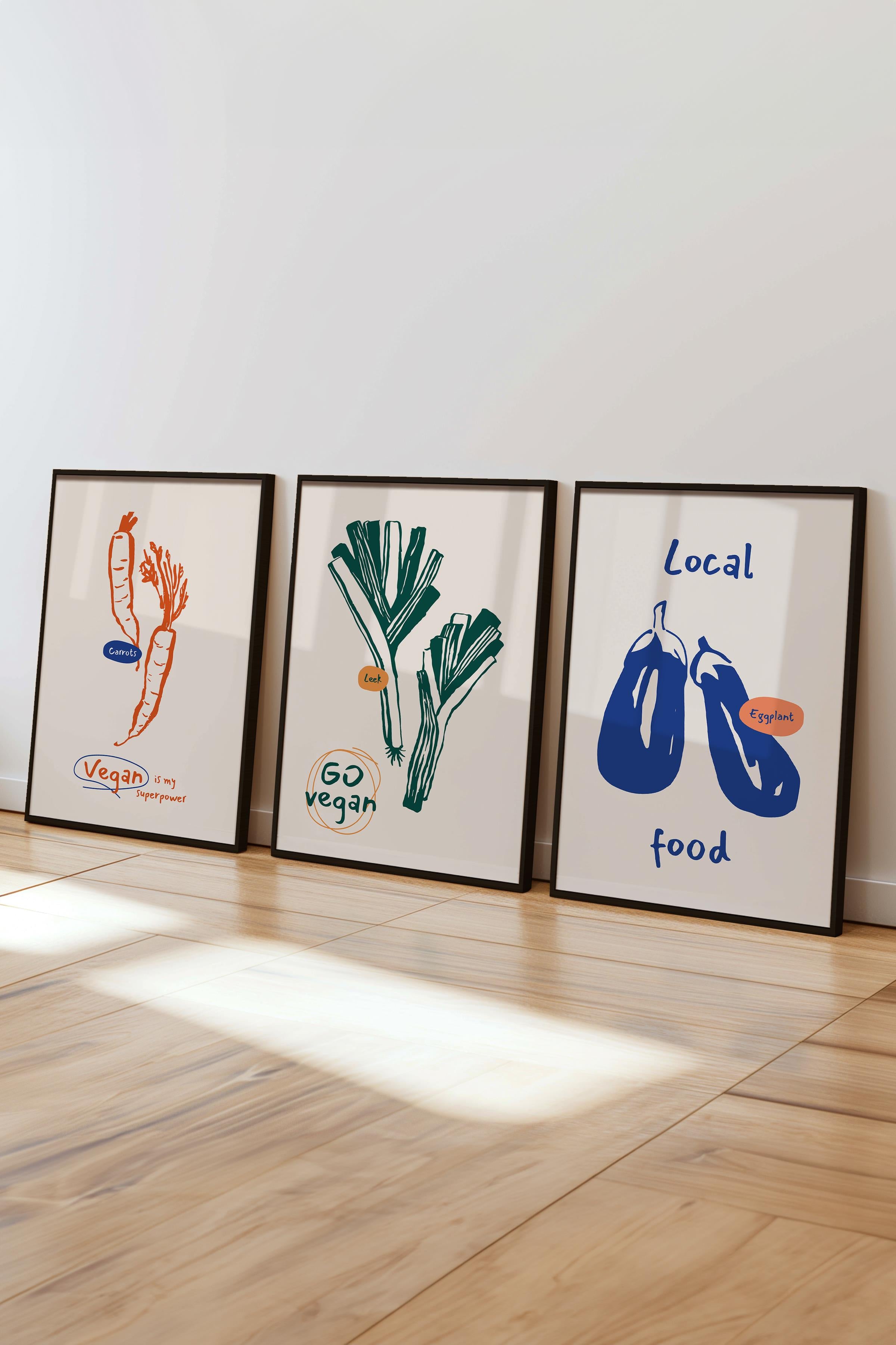 Çerçeveli Tablo Seti, 3 Adet Siyah Çerçeve ve Minimalist Yemek Temalı Poster Seti, No:300553