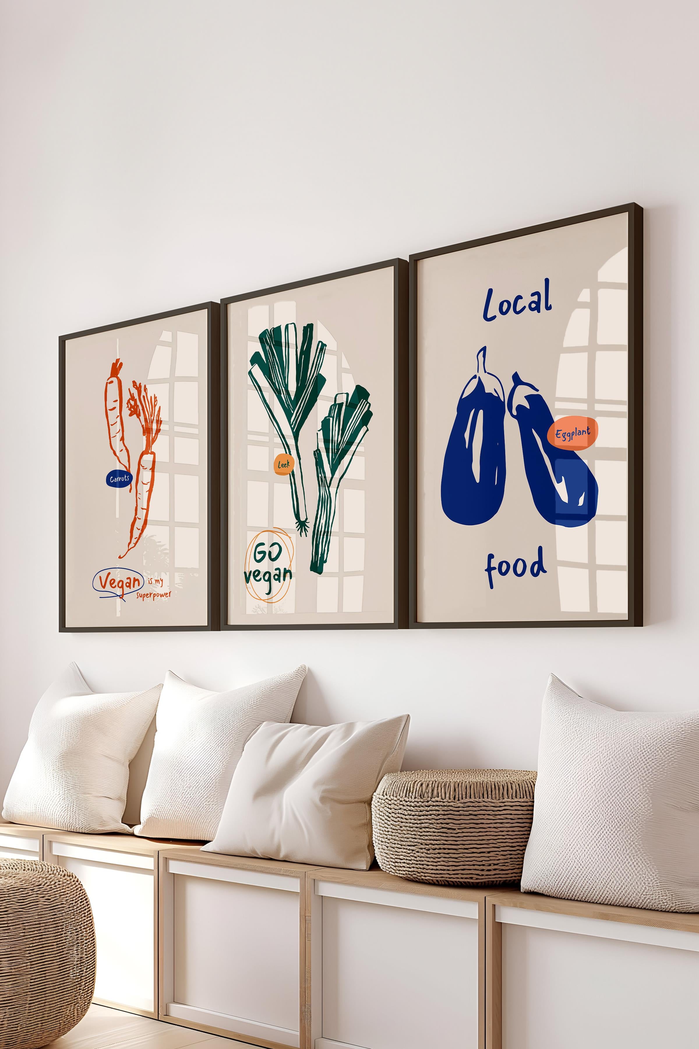 Çerçeveli Tablo Seti, 3 Adet Siyah Çerçeve ve Minimalist Yemek Temalı Poster Seti, No:300553