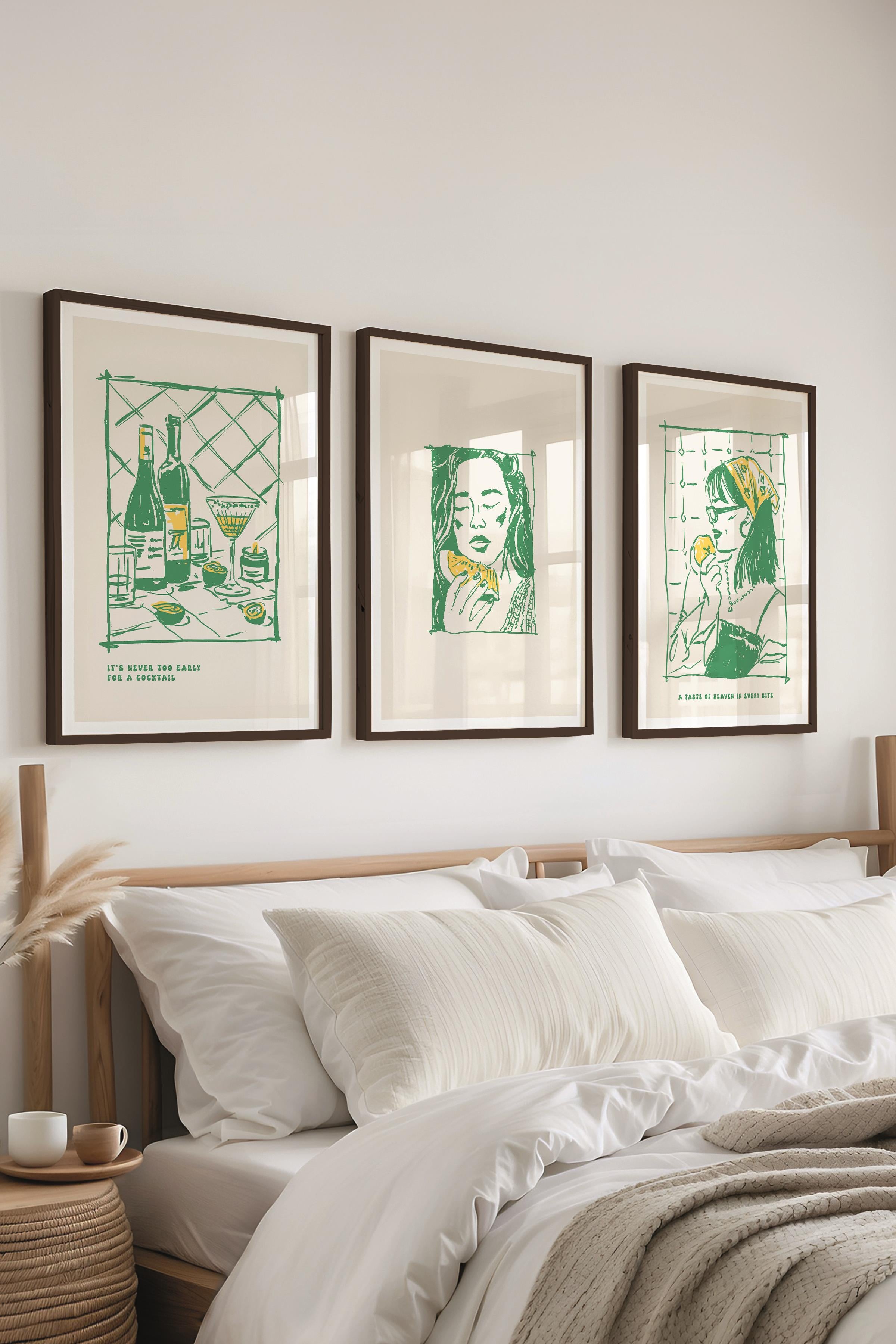Çerçeveli Tablo Seti, 3 Adet Siyah Çerçeve ve Minimalist Yemek Temalı Poster Seti, No:300556