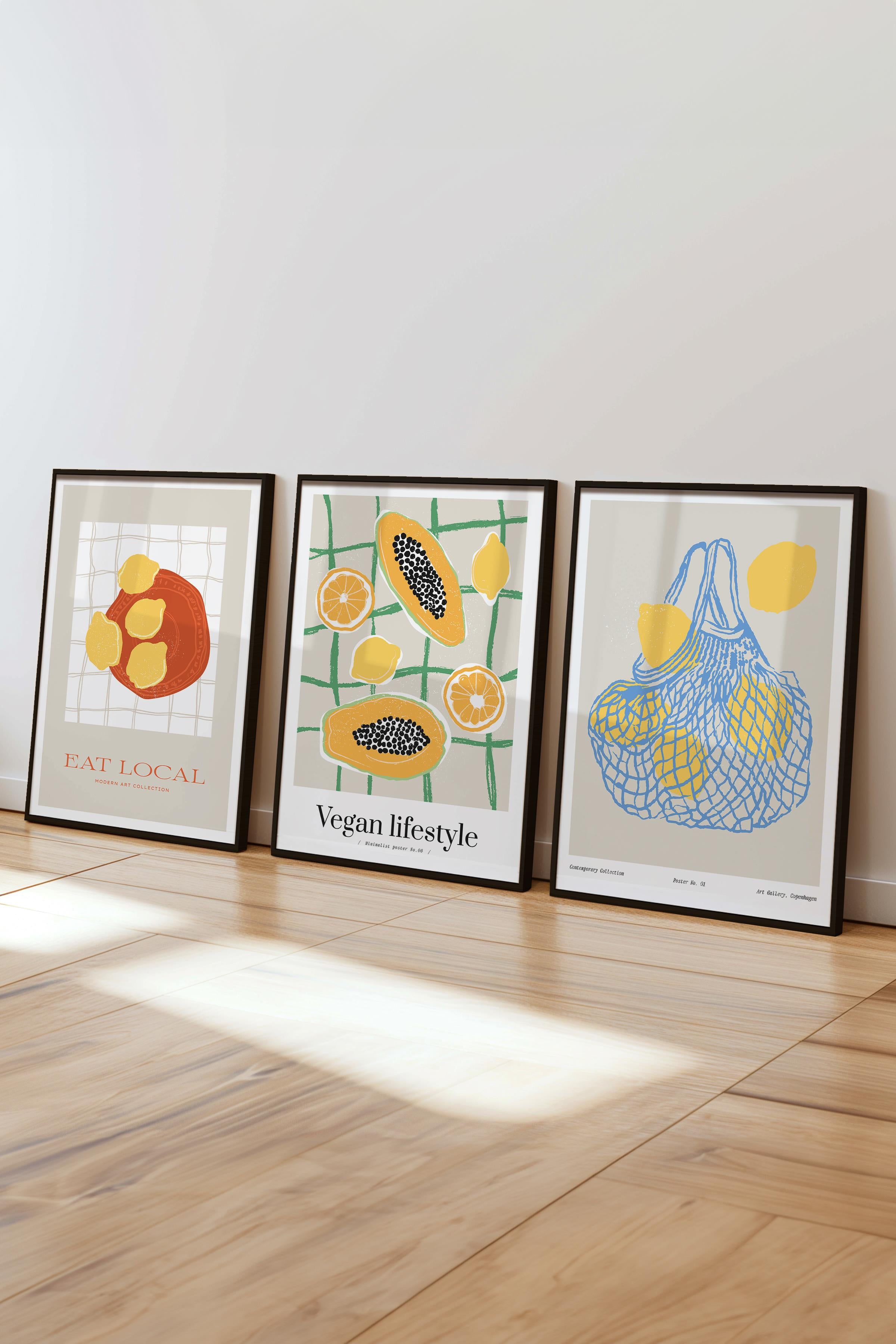 Çerçeveli Tablo Seti, 3 Adet Siyah Çerçeve ve Minimalist Yemek Temalı Poster Seti, No:300558