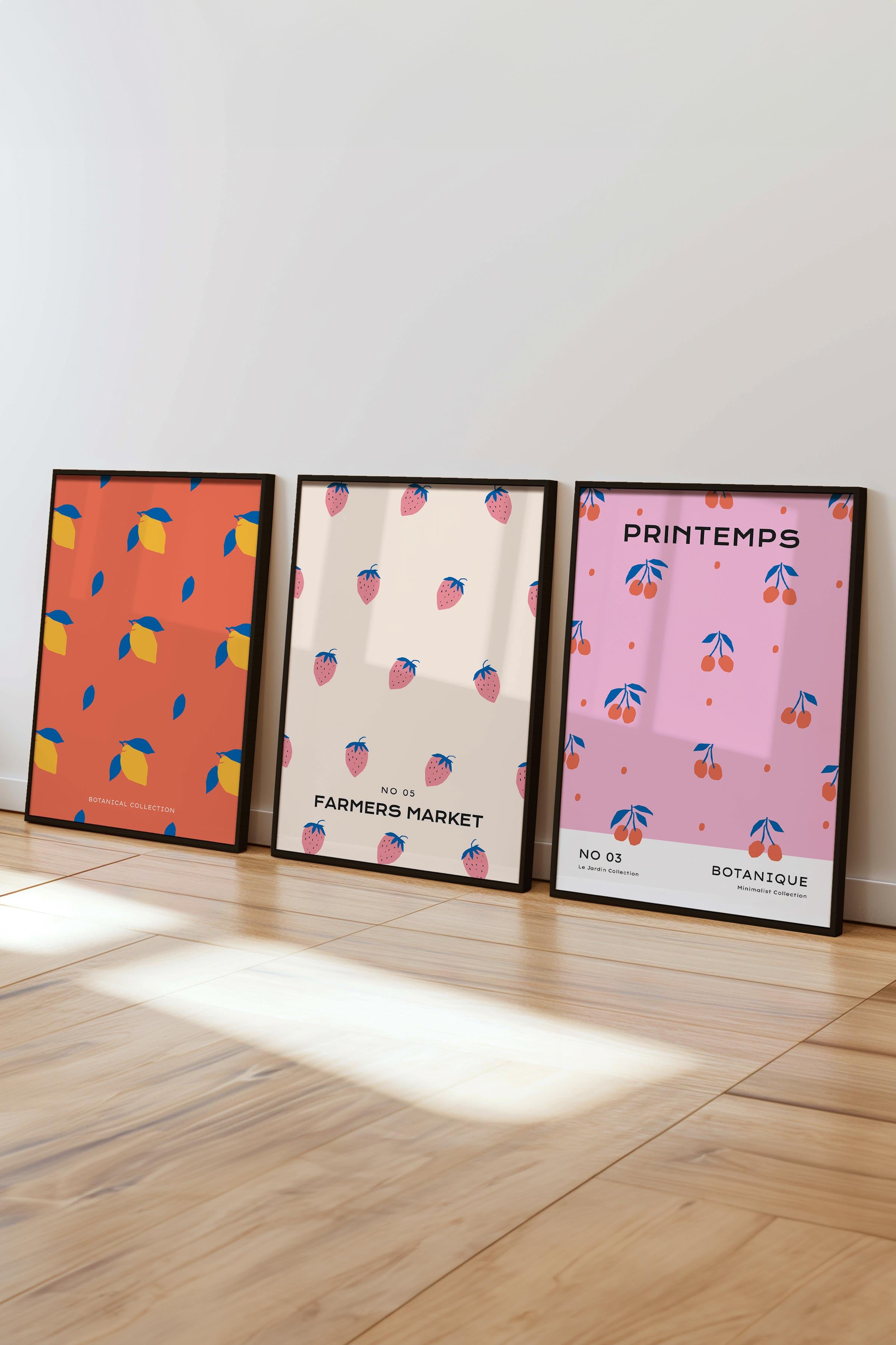 Çerçeveli Tablo Seti, 3 Adet Siyah Çerçeve ve Pastel Temalı Poster Seti, Duvar Tablosu No:300452