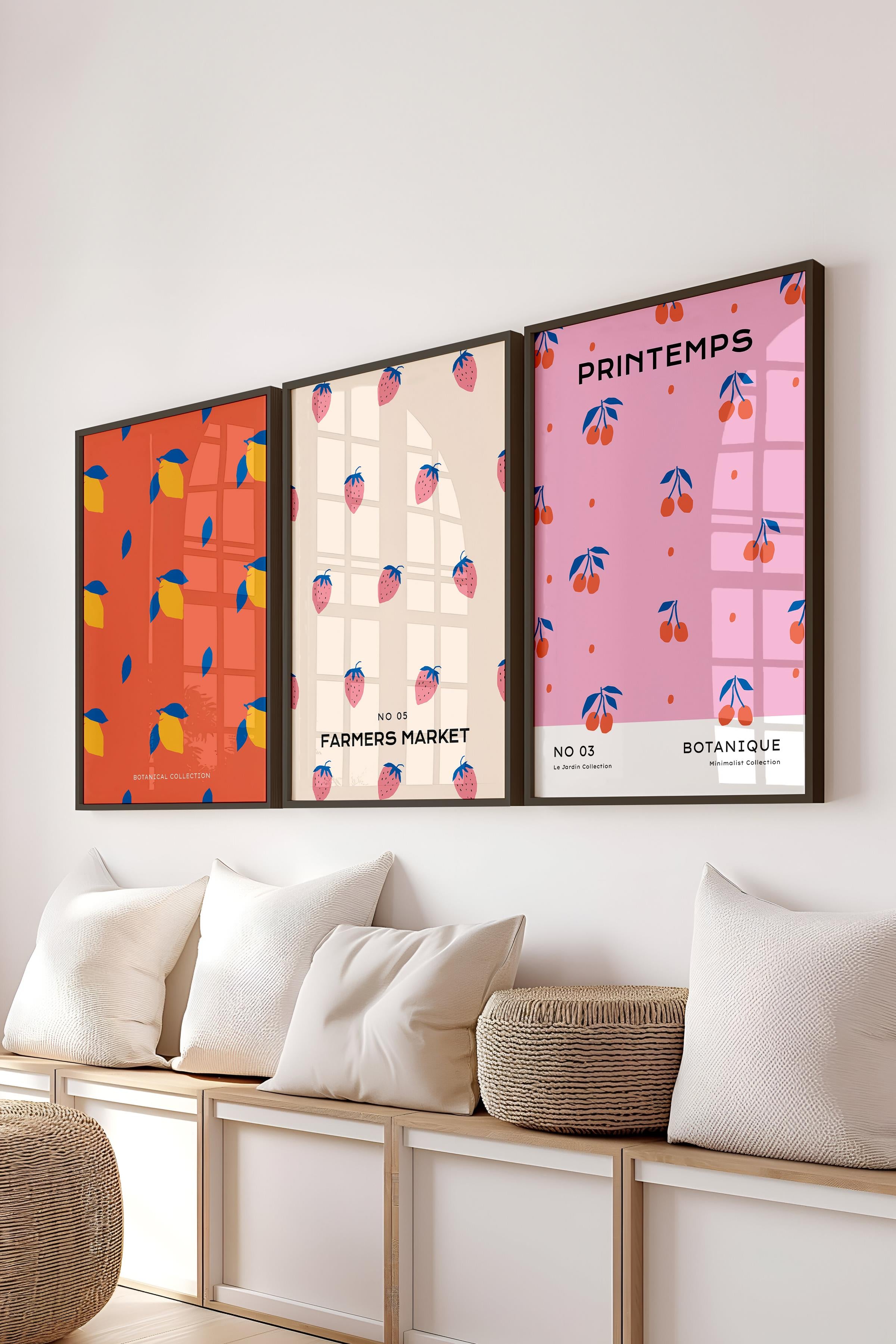 Çerçeveli Tablo Seti, 3 Adet Siyah Çerçeve ve Pastel Temalı Poster Seti, Duvar Tablosu No:300452