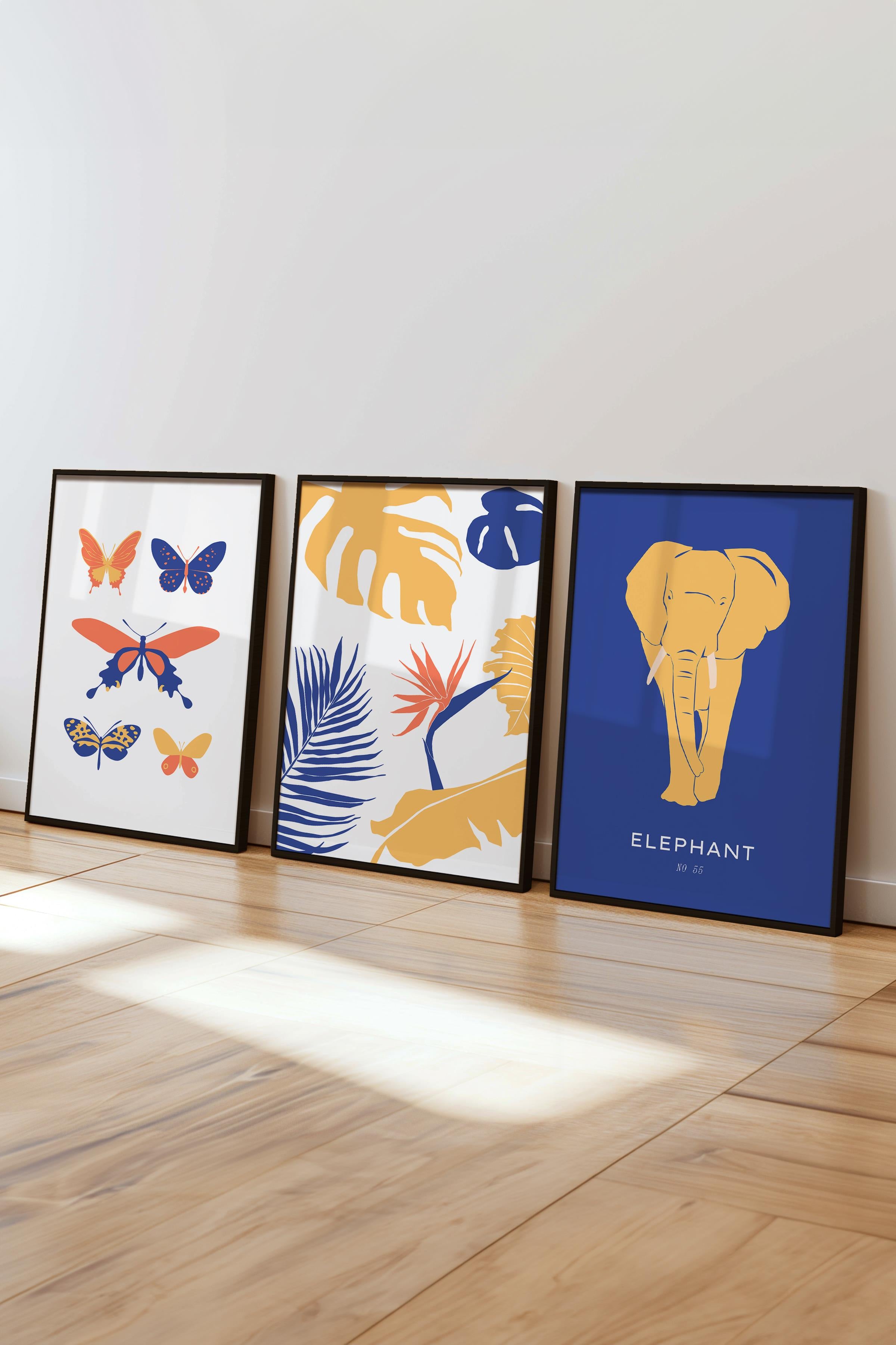 Çerçeveli Tablo Seti, 3 Adet Siyah Çerçeve ve Renkli Minimalist Temalı Poster Seti, No:300493