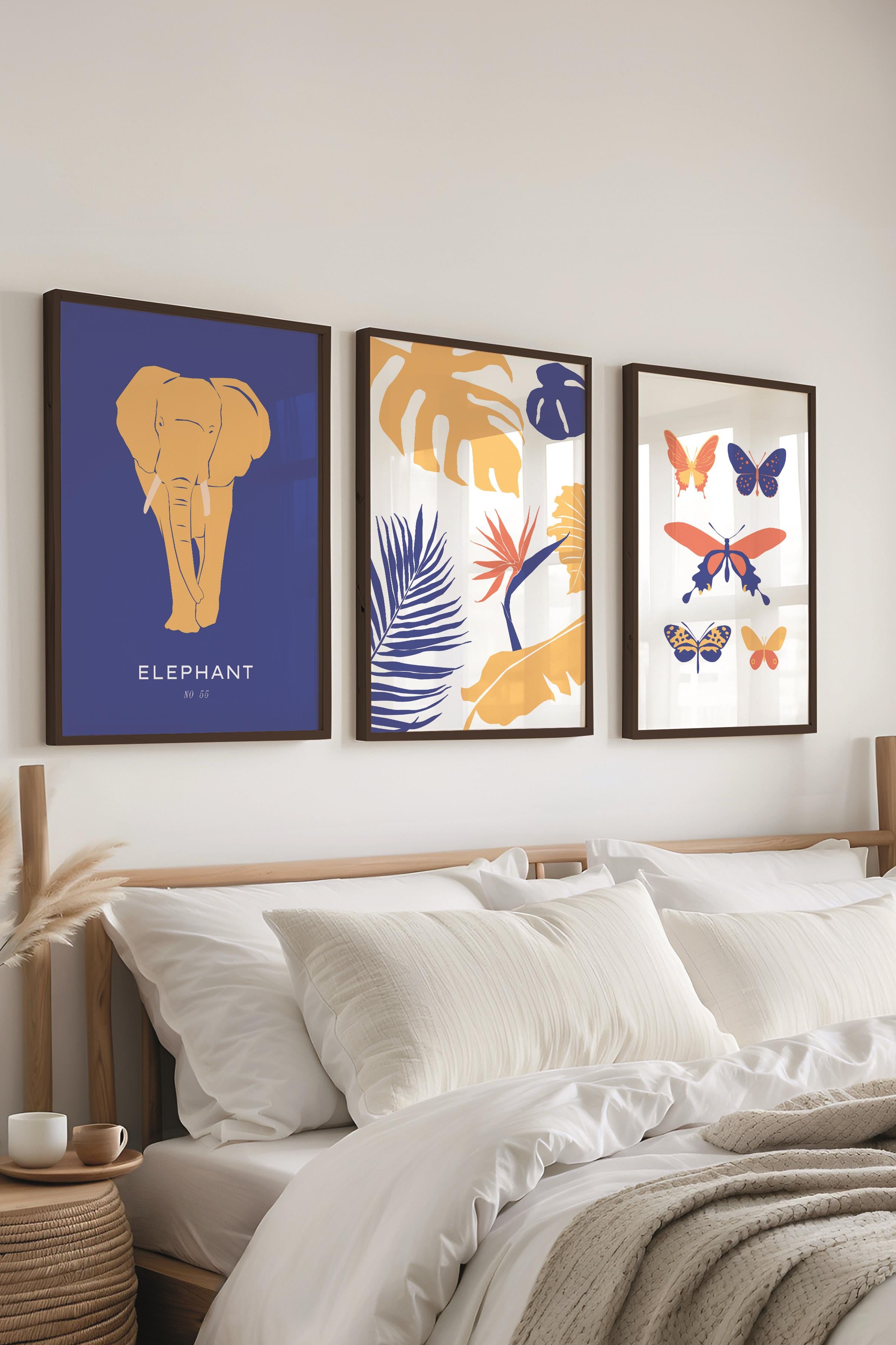 Çerçeveli Tablo Seti, 3 Adet Siyah Çerçeve ve Renkli Minimalist Temalı Poster Seti, No:300493