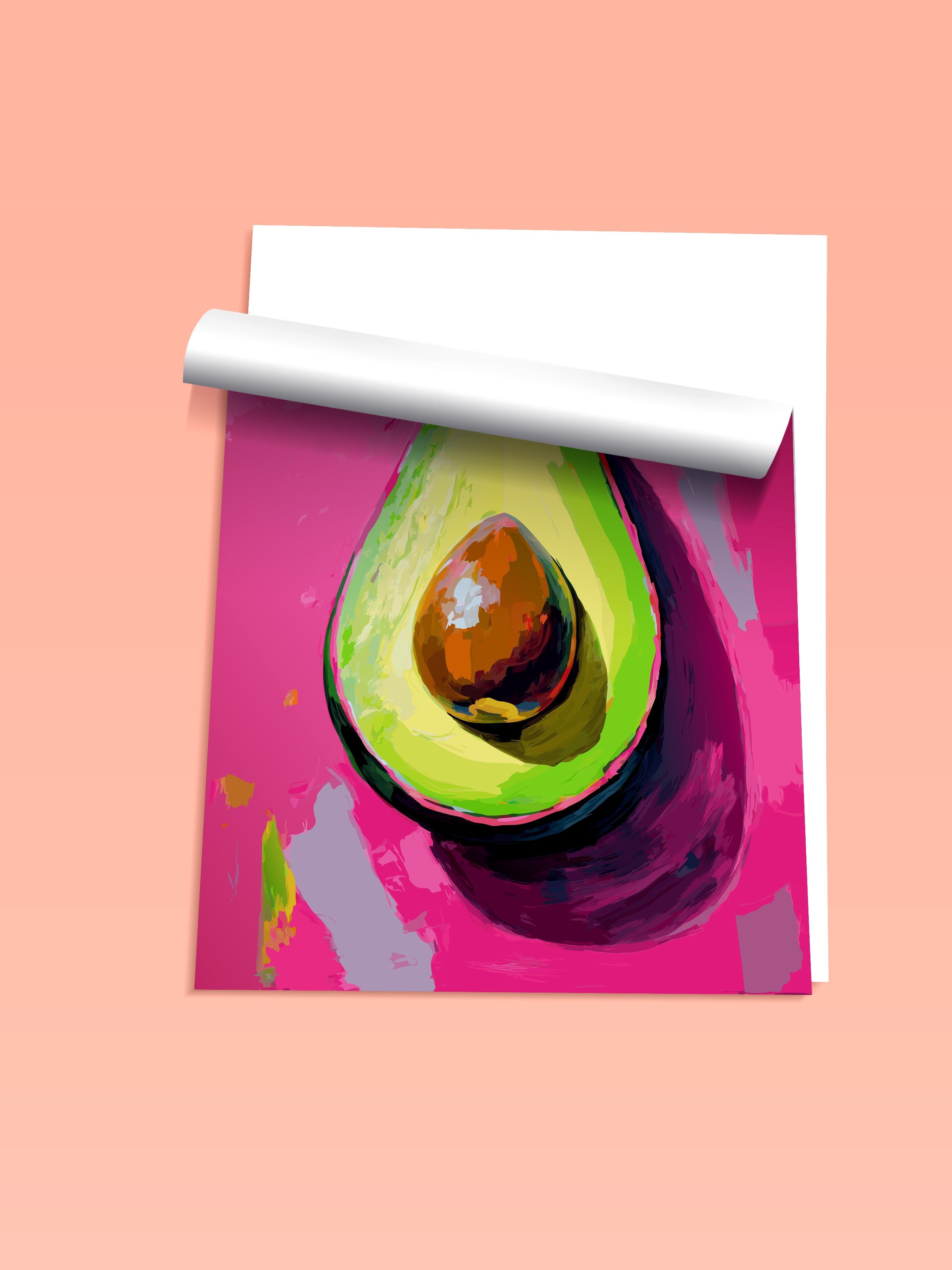 Çerçevesiz Duvar Posteri, Avokado, illüstrasyon, Pop Art, Pembe, Yeşil Renk Poster, 2025 Yaz Seçkisi, NO:109866