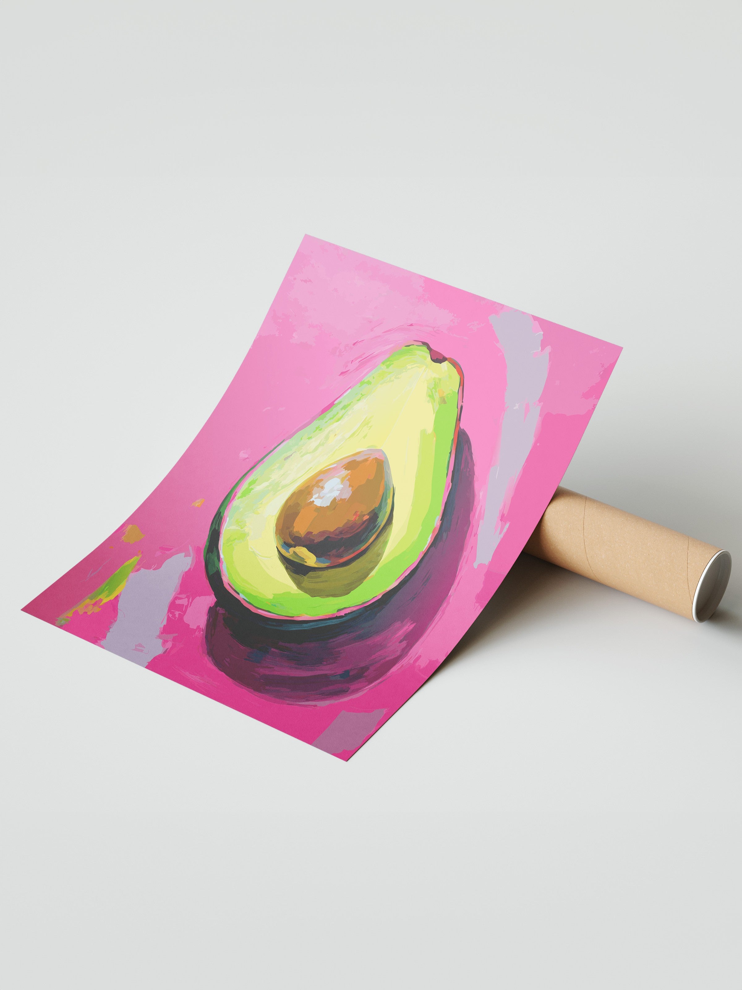 Çerçevesiz Duvar Posteri, Avokado, illüstrasyon, Pop Art, Pembe, Yeşil Renk Poster, 2025 Yaz Seçkisi, NO:109866