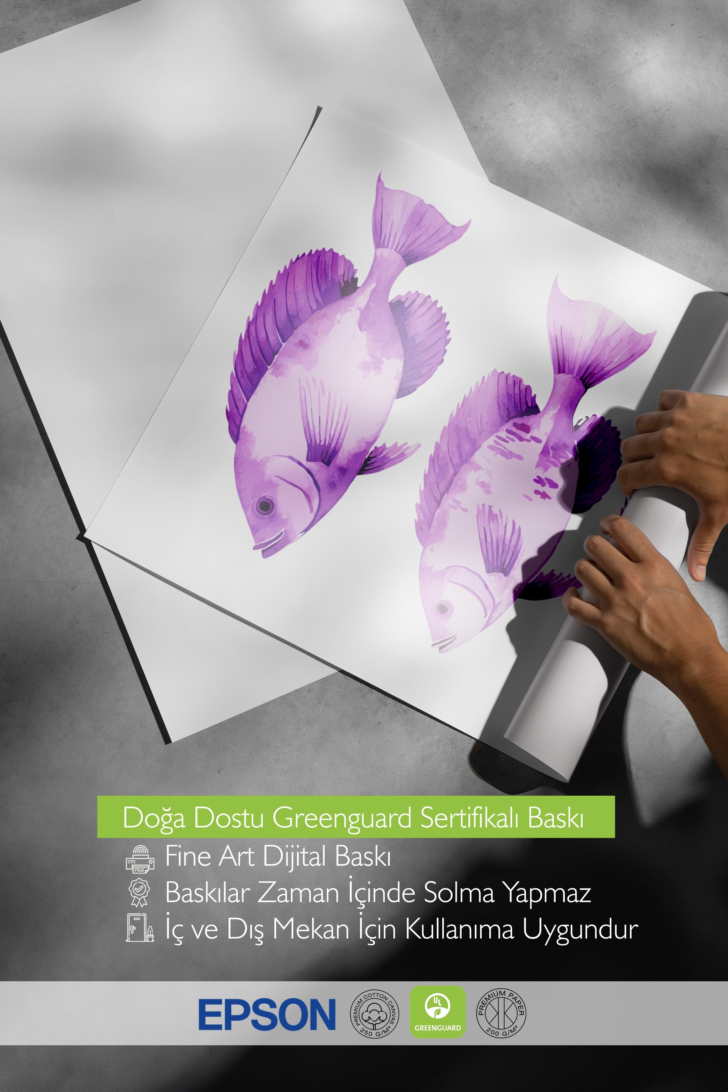 Çerçevesiz Duvar Posteri, Balık, sulu boya, Mor Renk Poster, 2025 Yaz Seçkisi, NO:109874