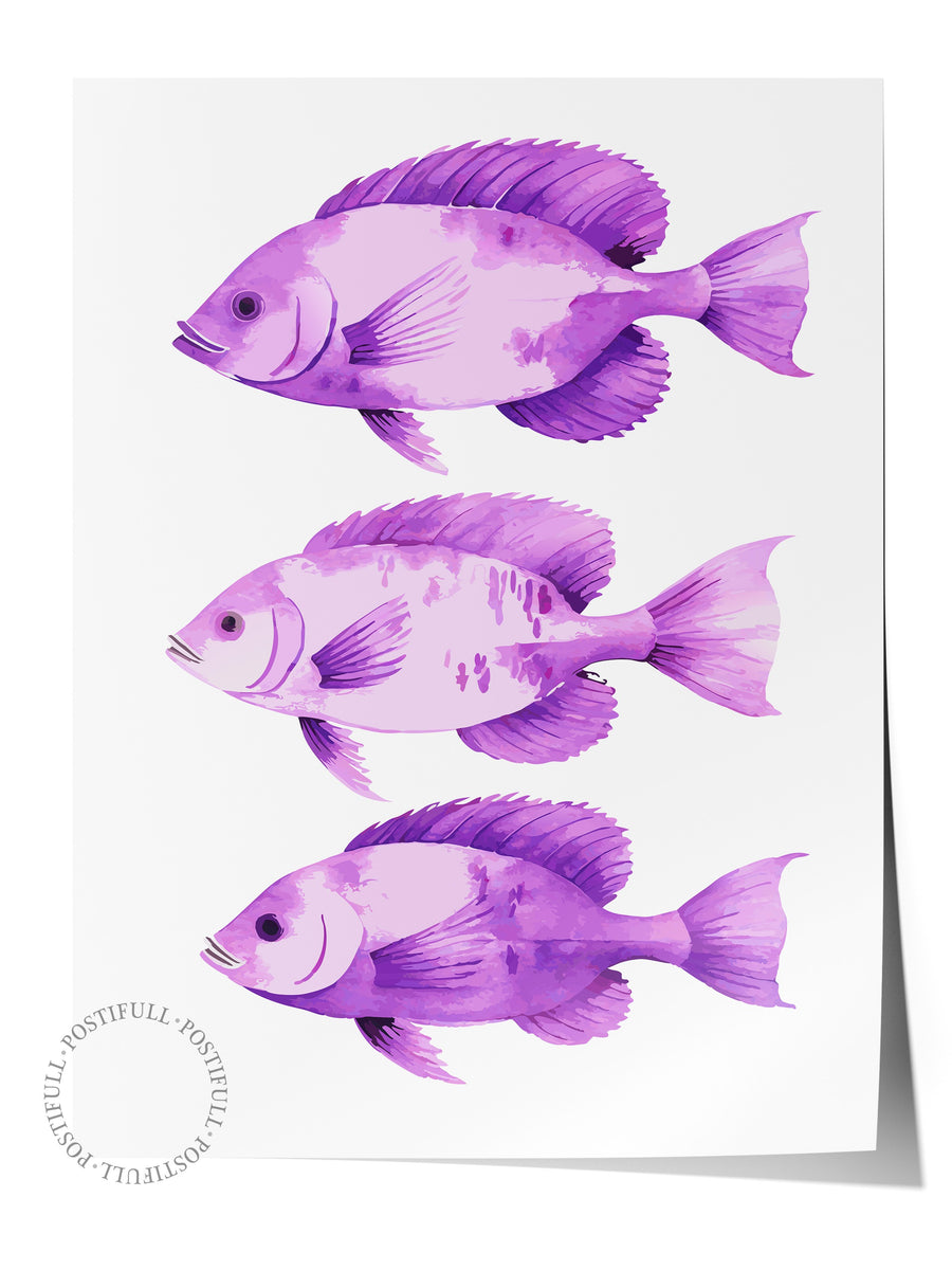Mor Balıklar Çizimi Poster Yaz Seçkisi Çerçevesiz Poster