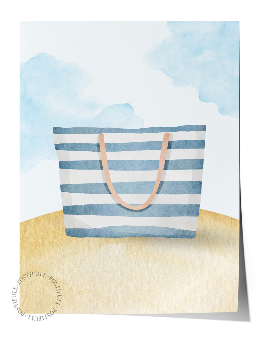 Çizgili Plaj Çantası Minimalist Yaz Seçkisi Çerçevesiz Poster