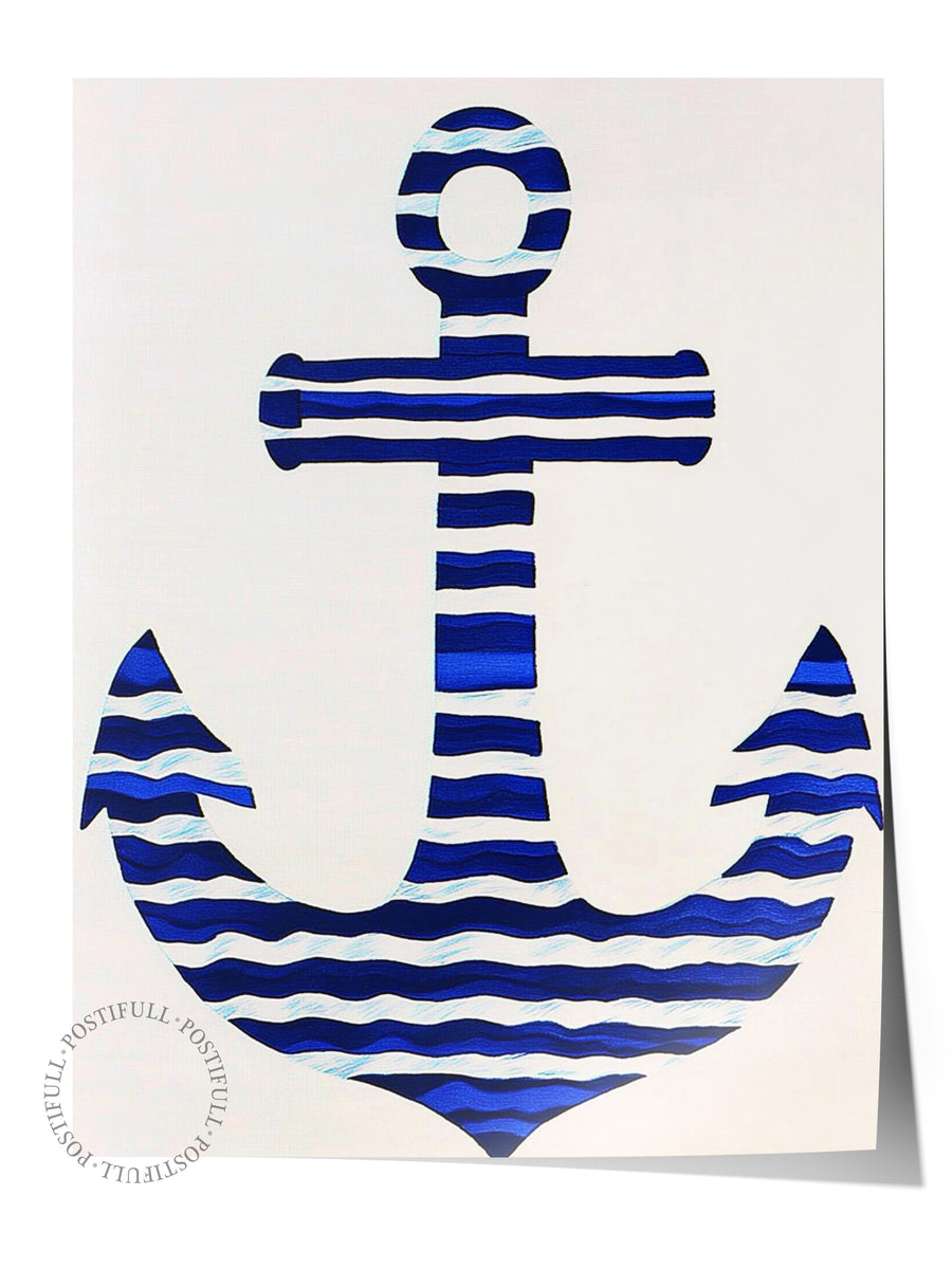 Çizgili Denizci Çapası Minimalist Yaz Seçkisi Çerçevesiz Poster