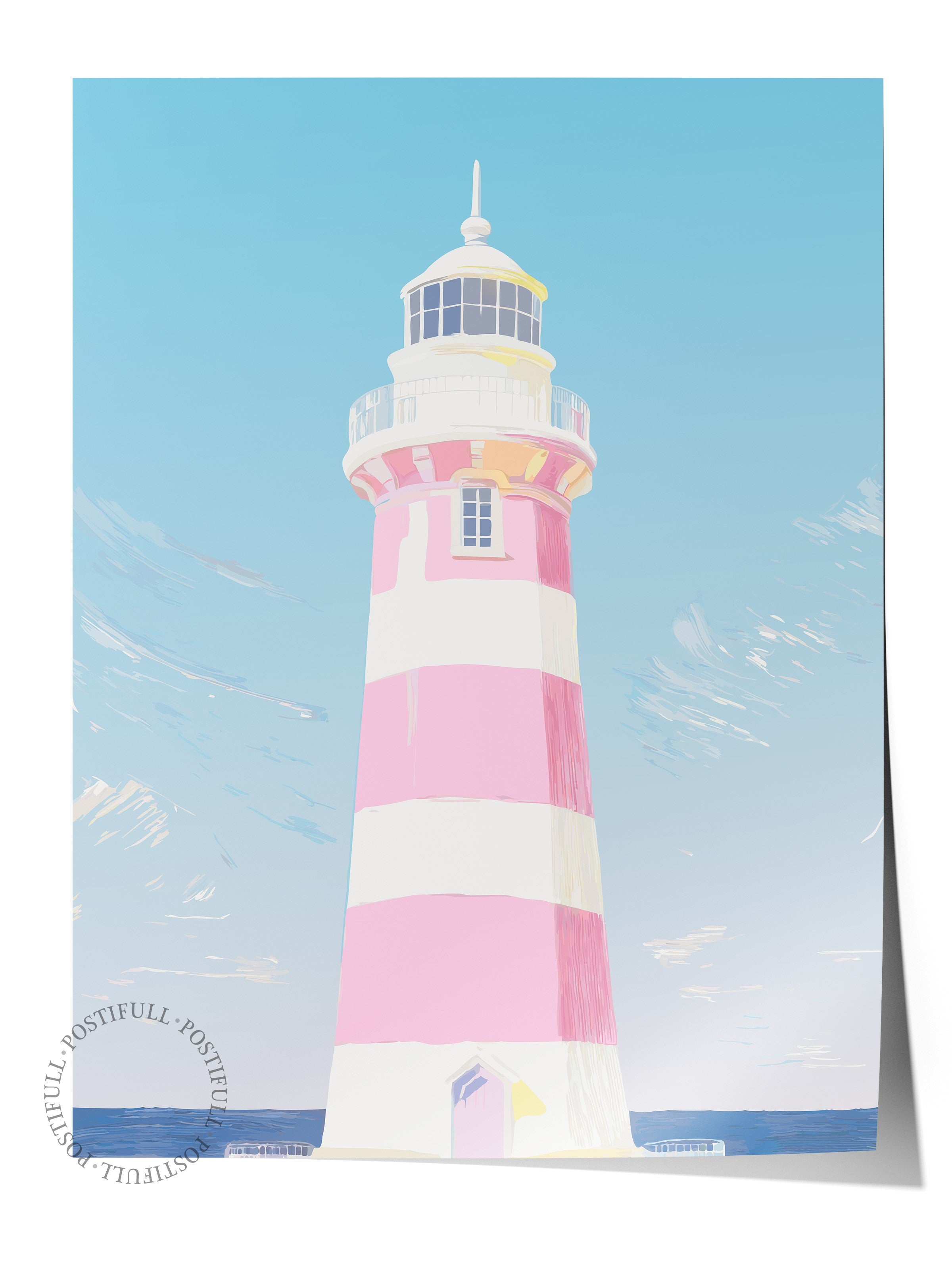 Çerçevesiz Duvar Posteri, Deniz feneri, illüstrasyon, Pastel Tonlar, Mavi Renk Poster, 2025 Yaz Seçkisi, NO:109862