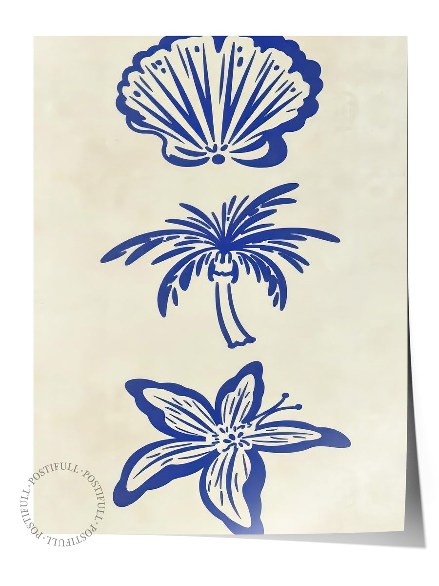 Çiçek ve Deniz Temalı Desen Poster Yaz Seçkisi Çerçevesiz Poster