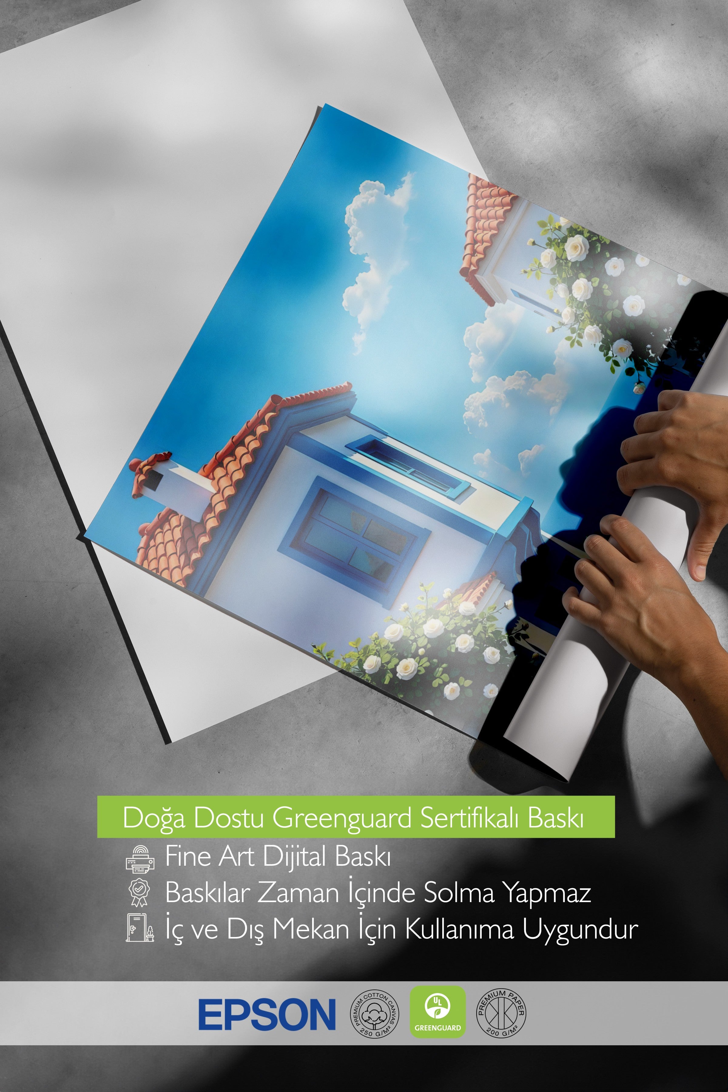 Çerçevesiz Duvar Posteri, Deniz Manzaralı Ev, Fotoğraf, Mavi Renk Poster, 2025 Yaz Seçkisi, NO:109705
