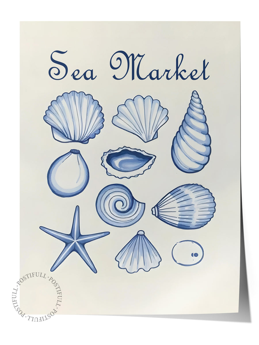 Farklı Tonlarda Sea Market Poster Yaz Seçkisi Çerçevesiz Poster