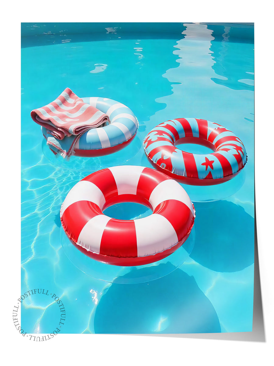 Havuzda Yüzme Simitleri Poster Fotoğraf Yaz Seçkisi Çerçevesiz Poster
